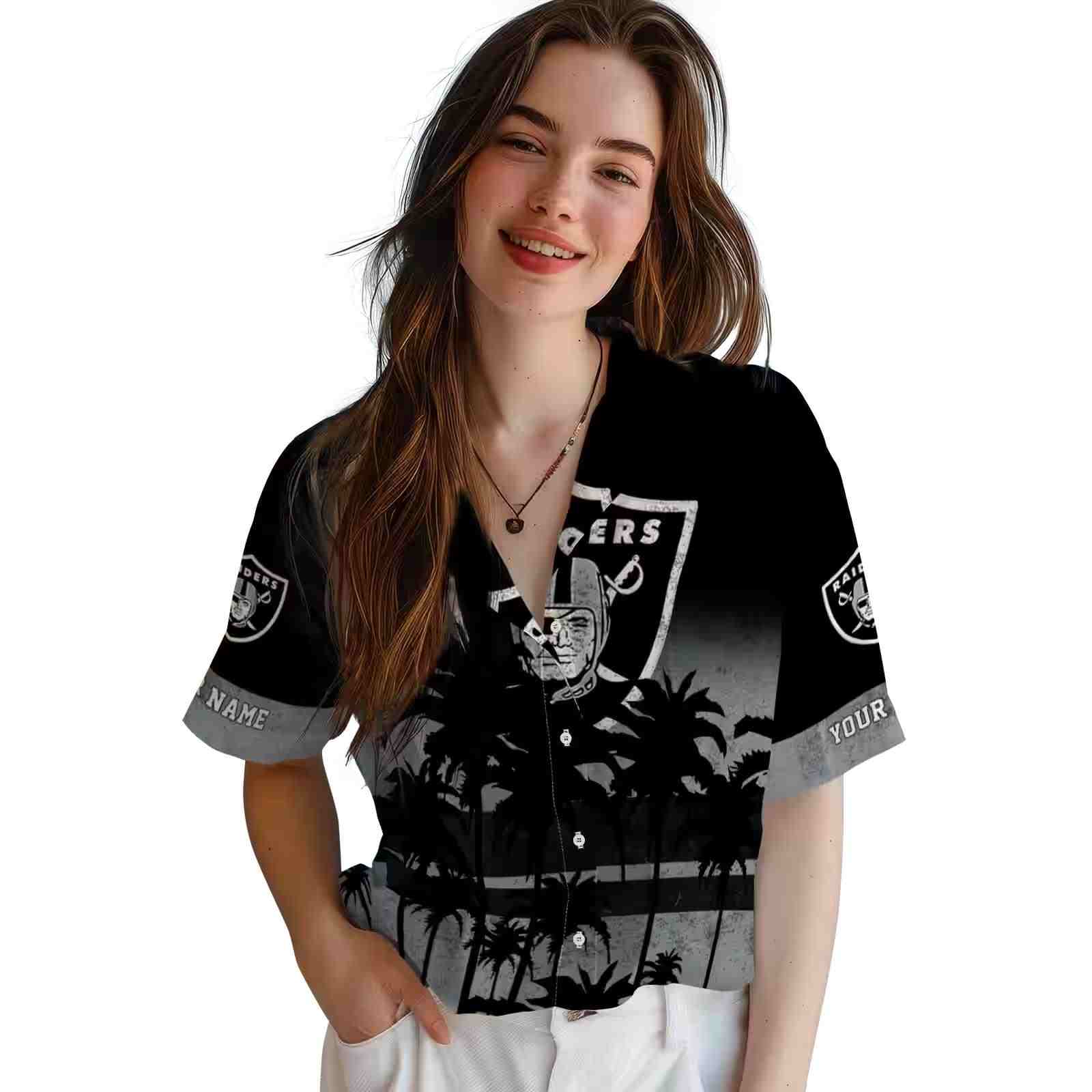 custom las vegas raiders sunset pattern black hawaiian shirt latest model