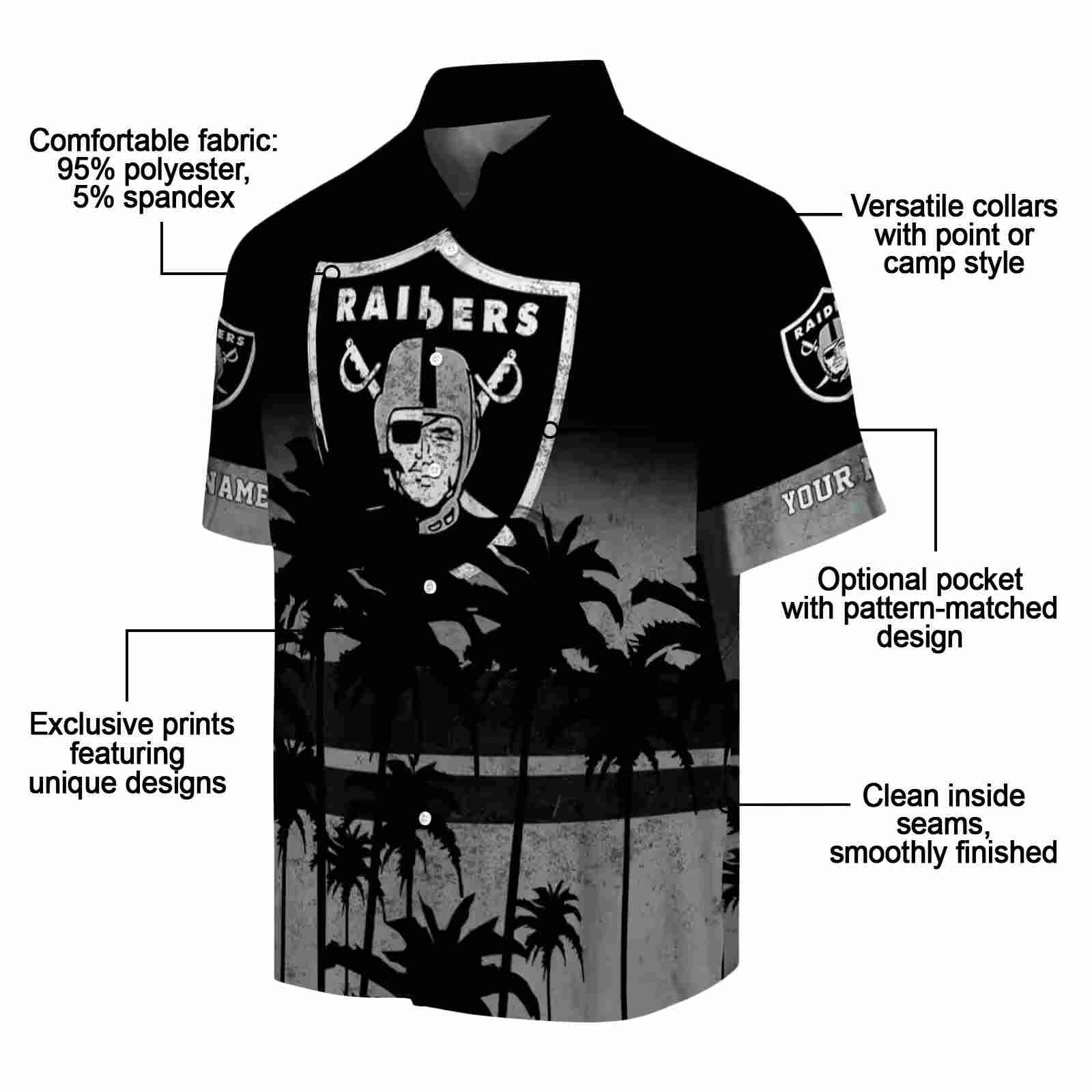 custom las vegas raiders sunset pattern black hawaiian shirt new arrival