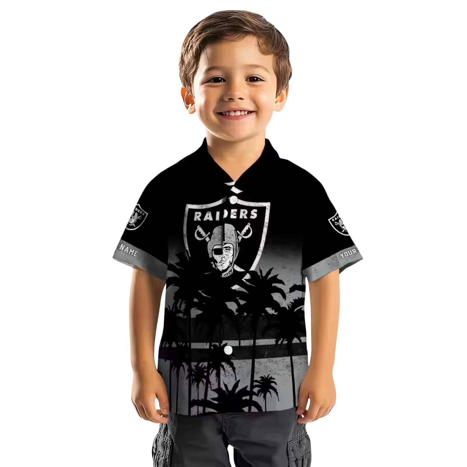 custom las vegas raiders sunset pattern black hawaiian shirt top rated