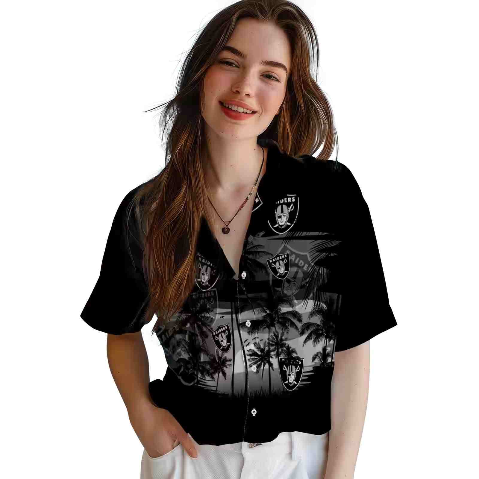 custom las vegas raiders sunset scene black hawaiian shirt latest model