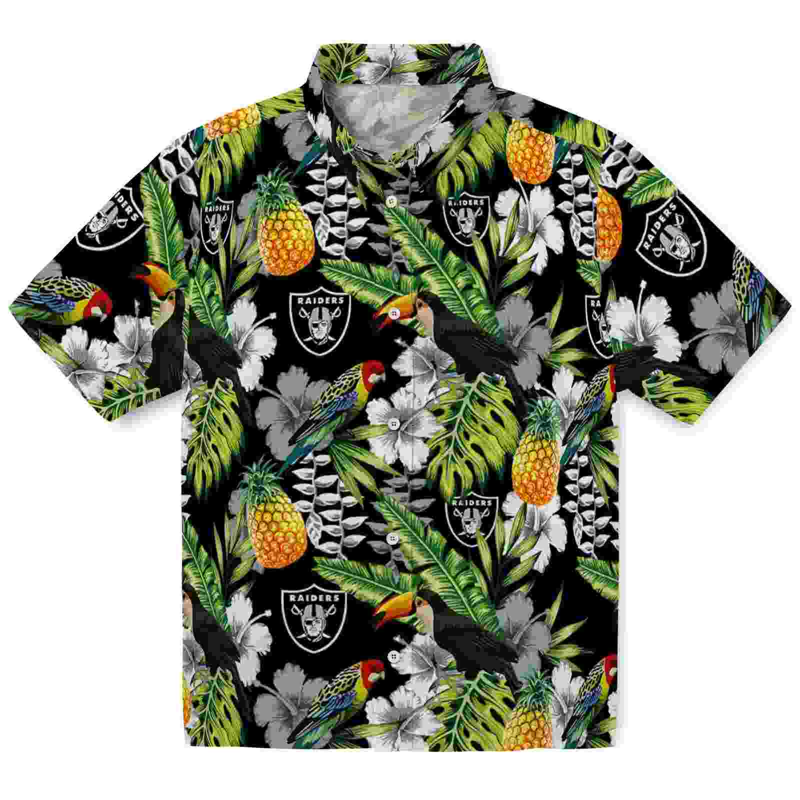 Custom Las Vegas Raiders Tropical Toucan Black Green Hawaiian Shirt