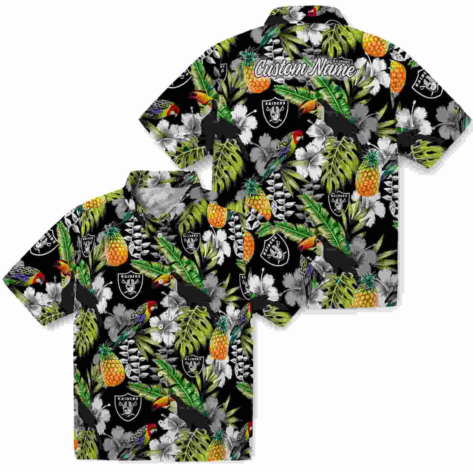 custom las vegas raiders tropical toucan black green hawaiian shirt high quality