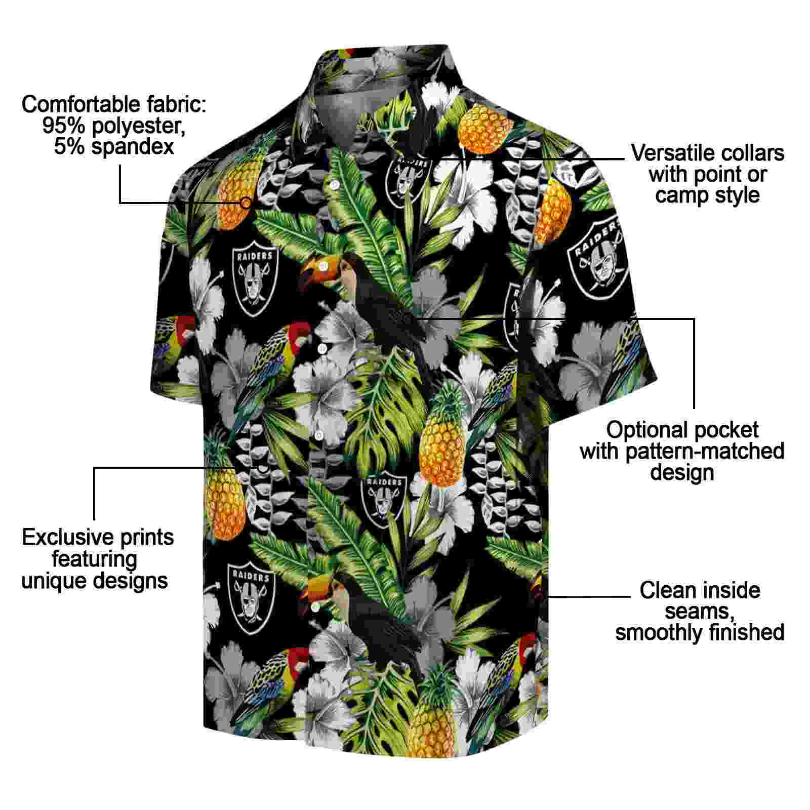 custom las vegas raiders tropical toucan black green hawaiian shirt new arrival