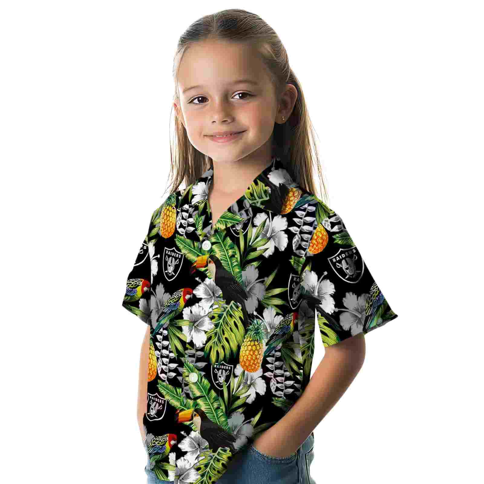 custom las vegas raiders tropical toucan black green hawaiian shirt premium grade