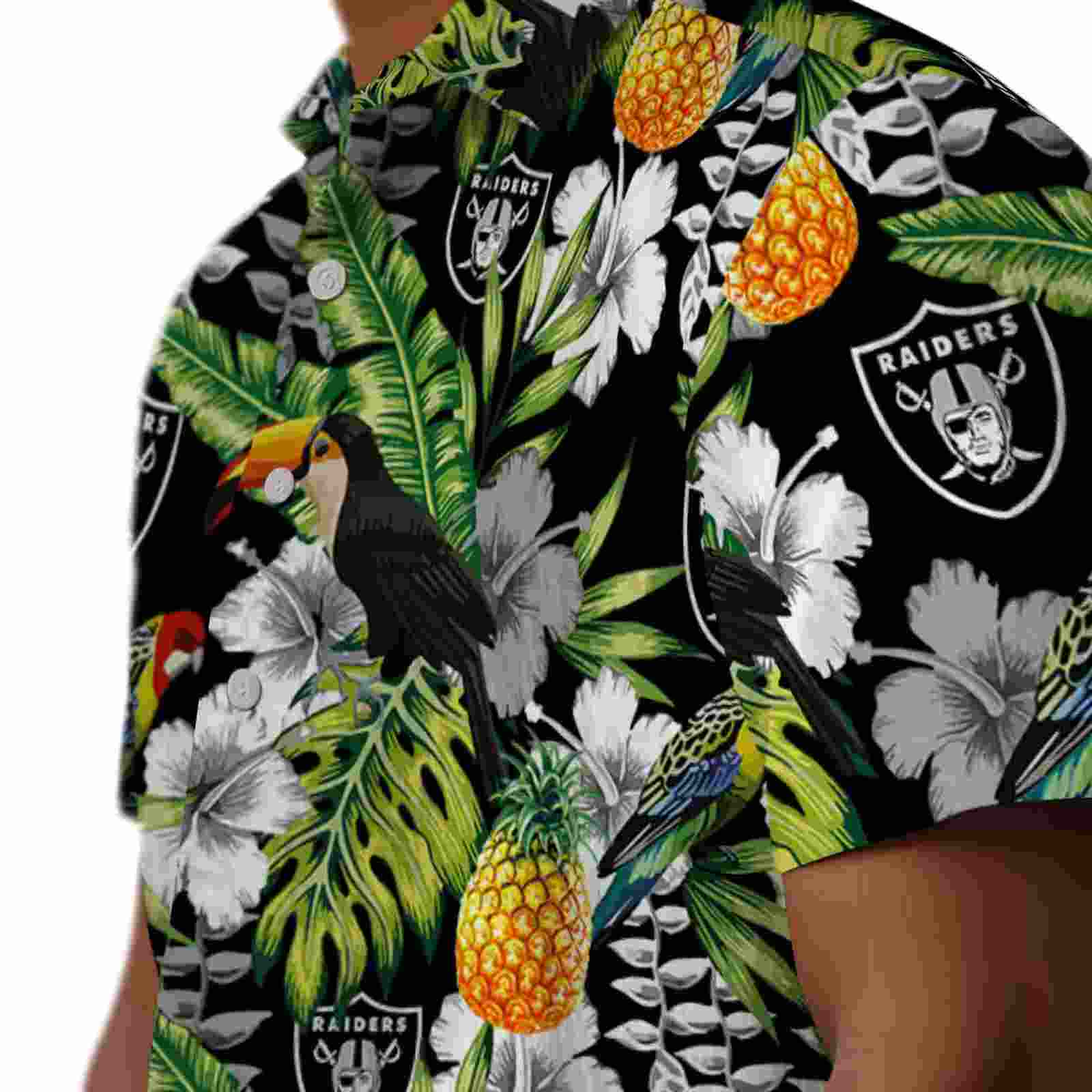 custom las vegas raiders tropical toucan black green hawaiian shirt trendy