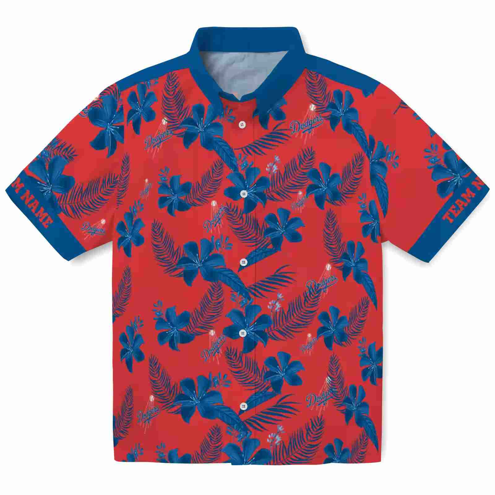 Custom Los Angeles Dodgers Botanical Print Red Hawaiian Shirt