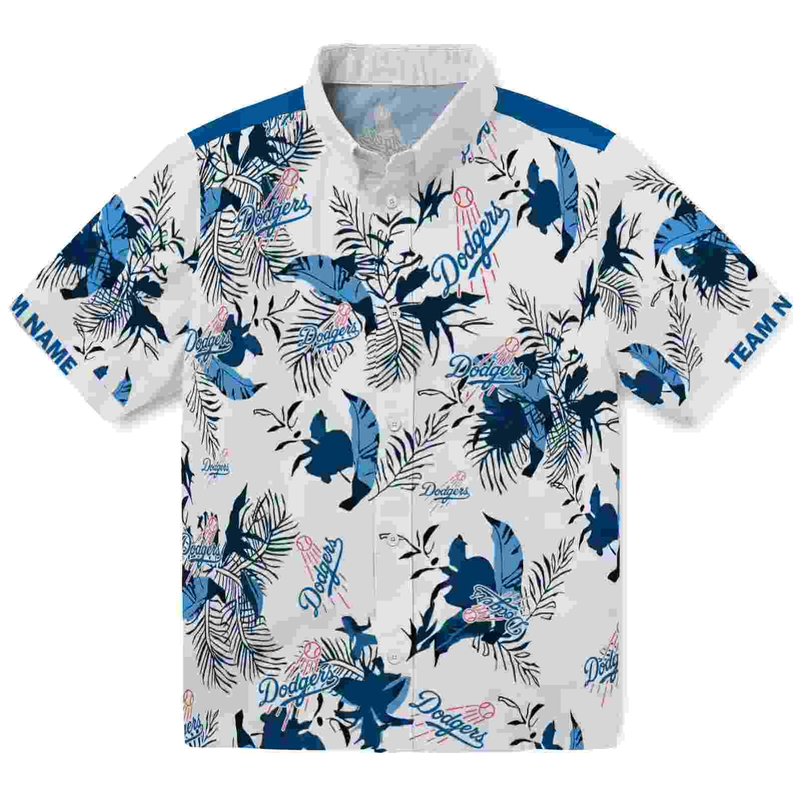 custom los angeles dodgers botanical theme blue white hawaiian shirt best selling