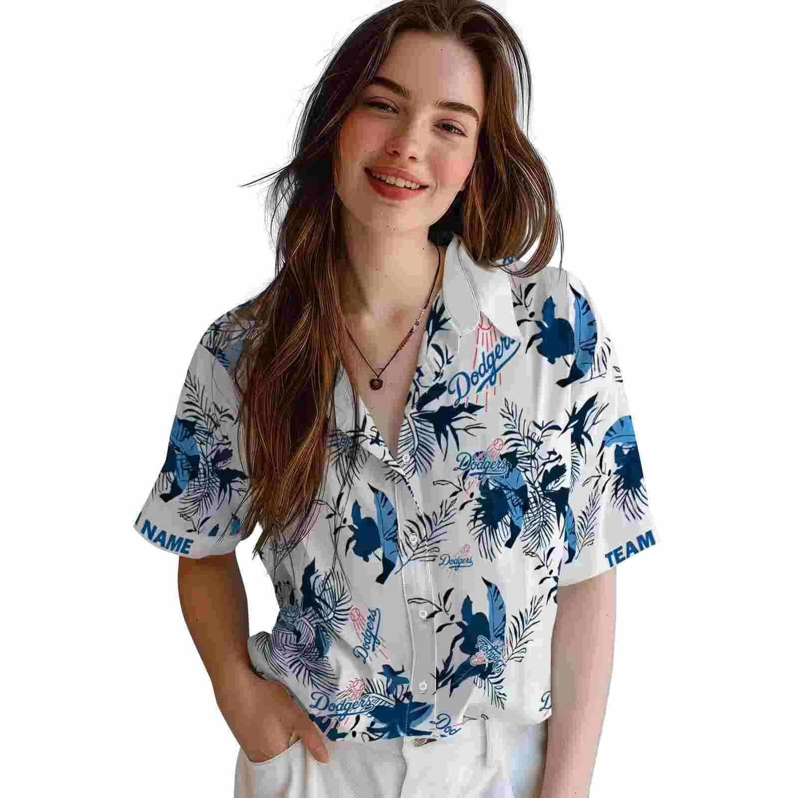 custom los angeles dodgers botanical theme blue white hawaiian shirt latest model