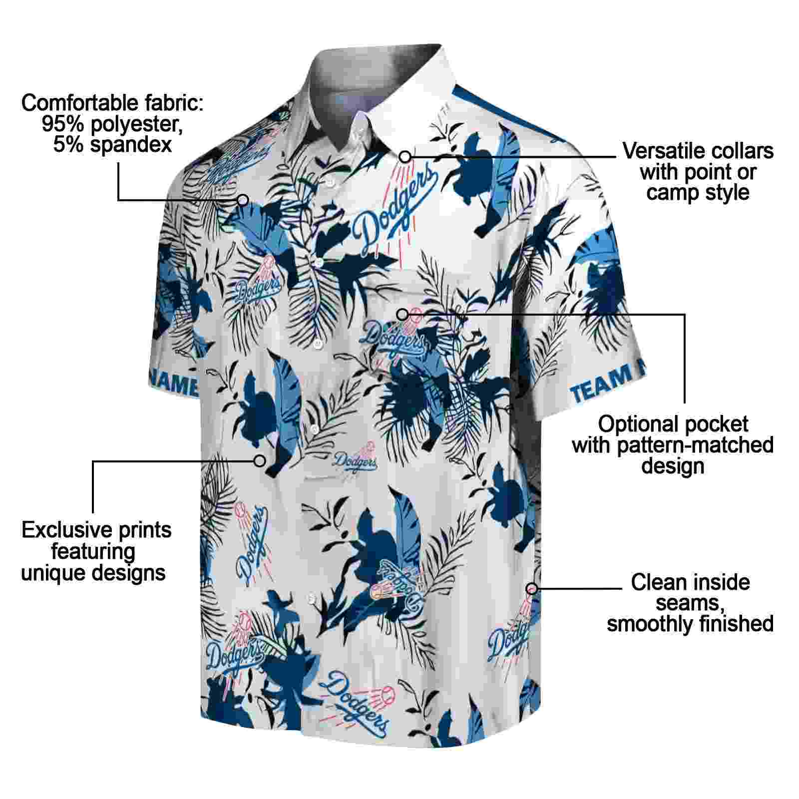 custom los angeles dodgers botanical theme blue white hawaiian shirt new arrival