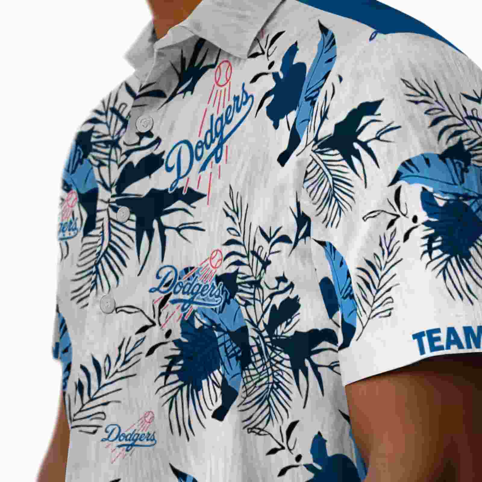 custom los angeles dodgers botanical theme blue white hawaiian shirt trendy