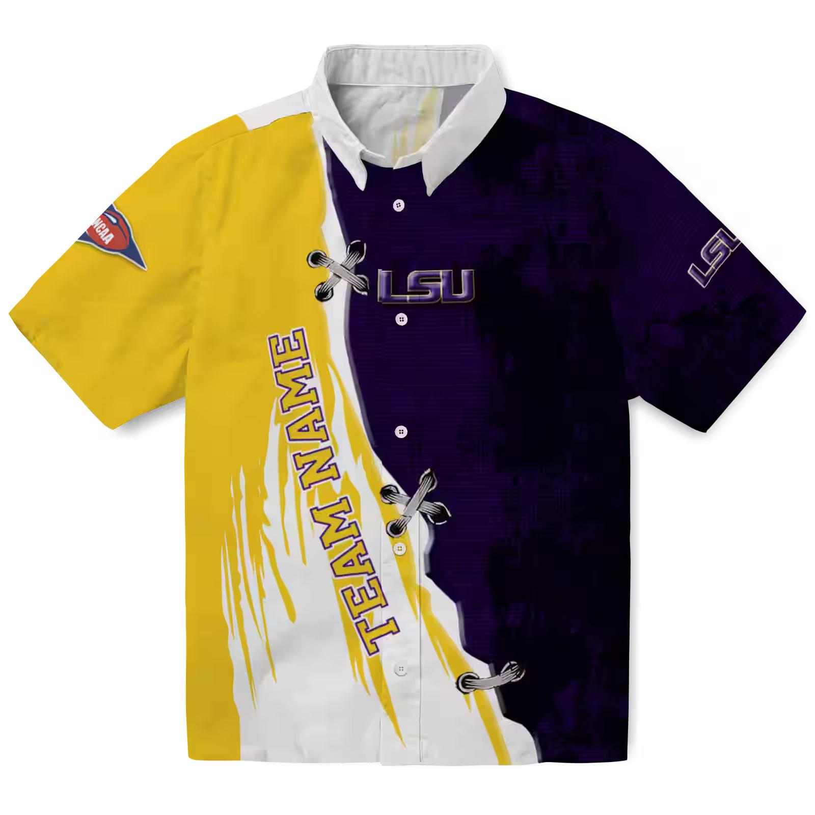 Custom LSU Tigers Edgy Streaks Purple White Hawaiian Shirt