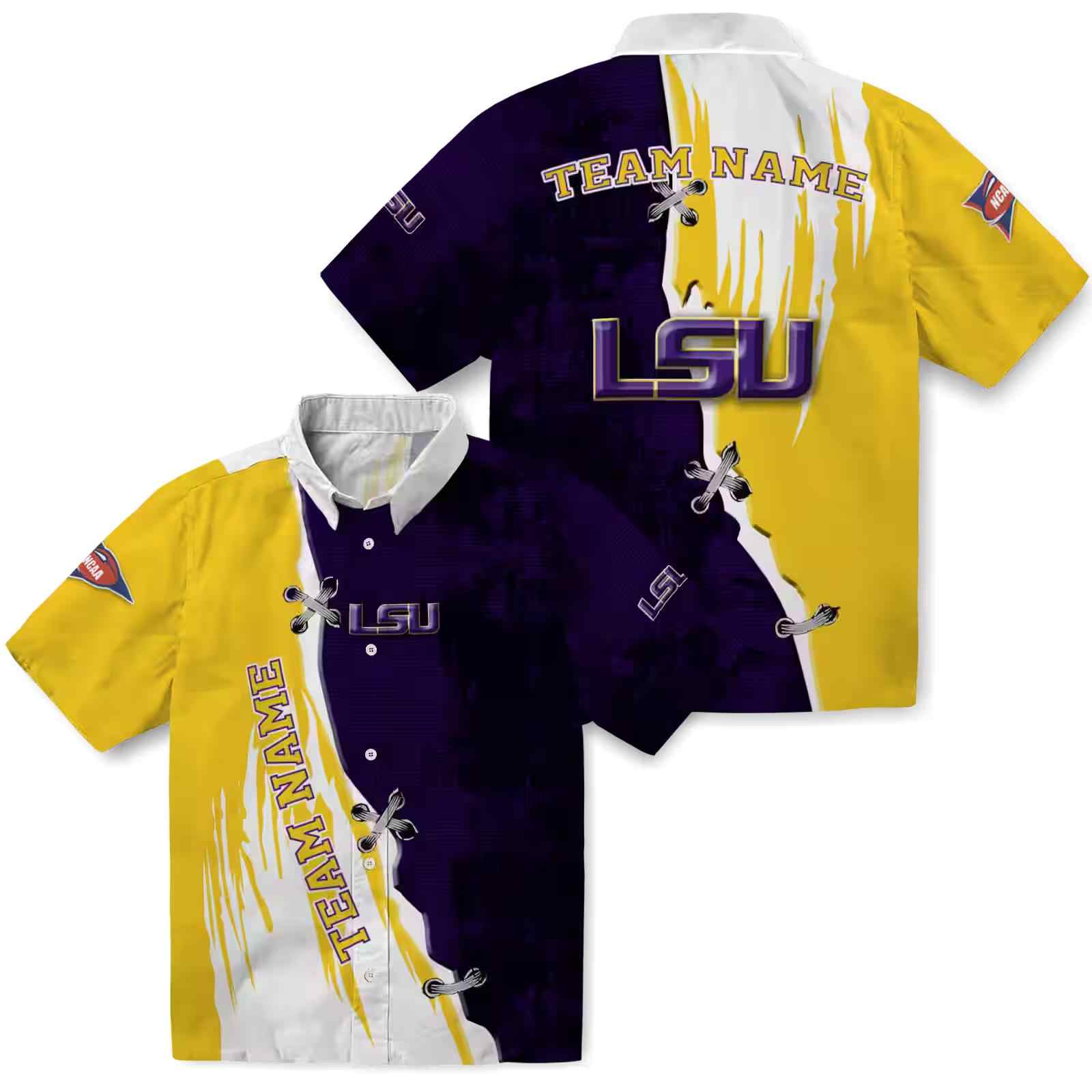 custom lsu tigers edgy streaks purple white hawaiian shirt high quality