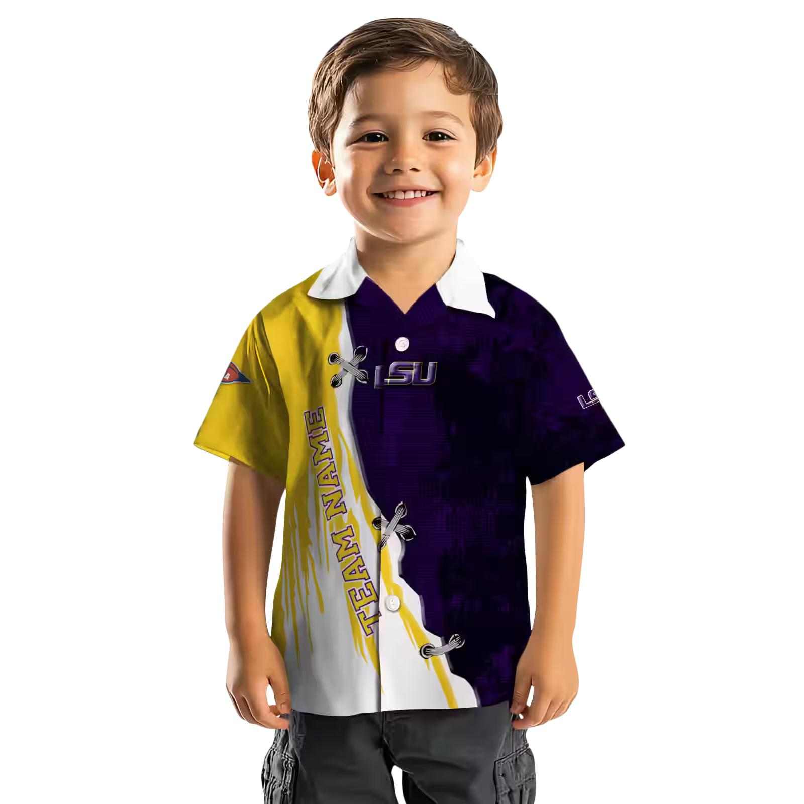 custom lsu tigers edgy streaks purple white hawaiian shirt top rated