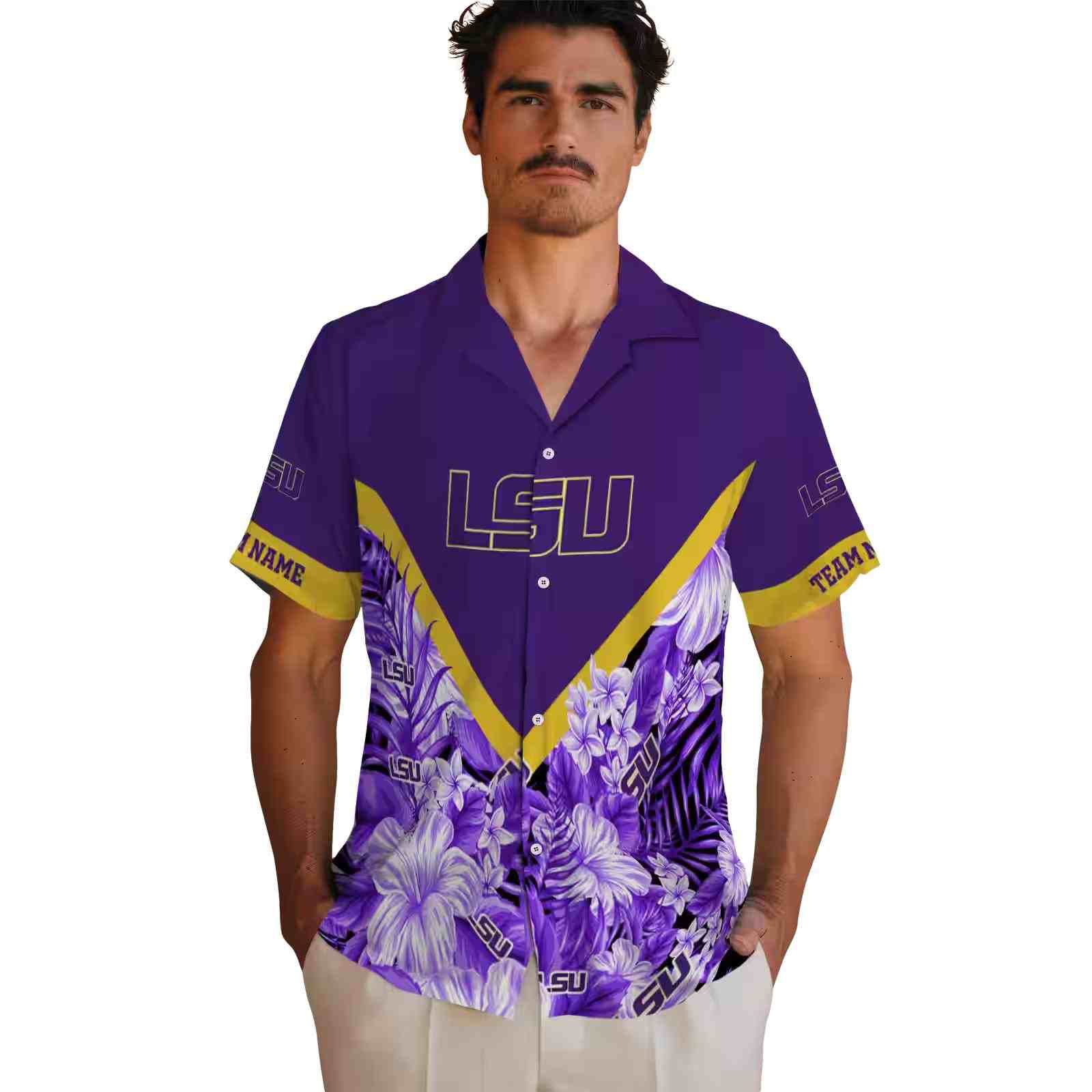 custom lsu tigers floral chevron purple hawaiian shirt fashion forward