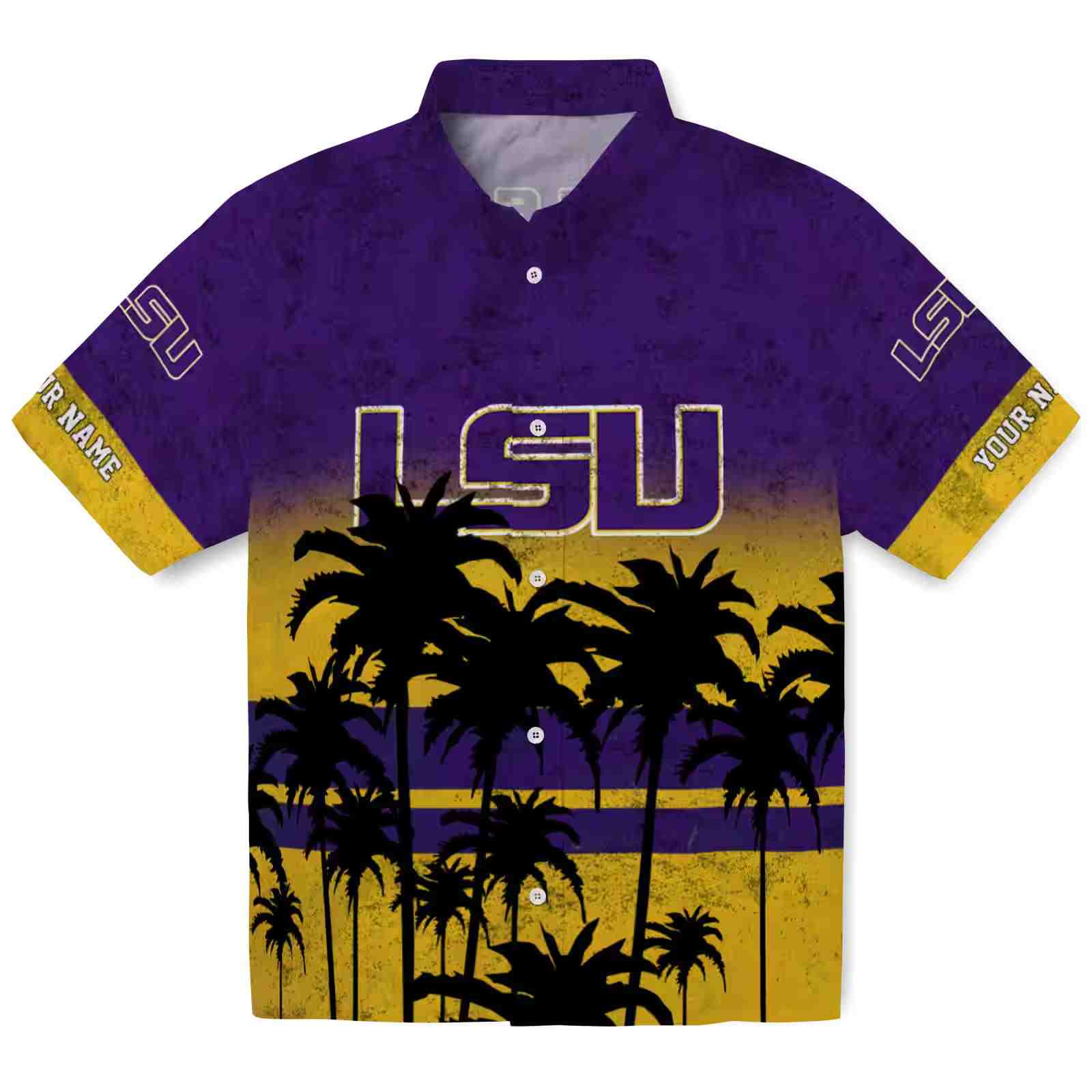 Custom LSU Tigers Sunset Pattern Purple Black Hawaiian Shirt