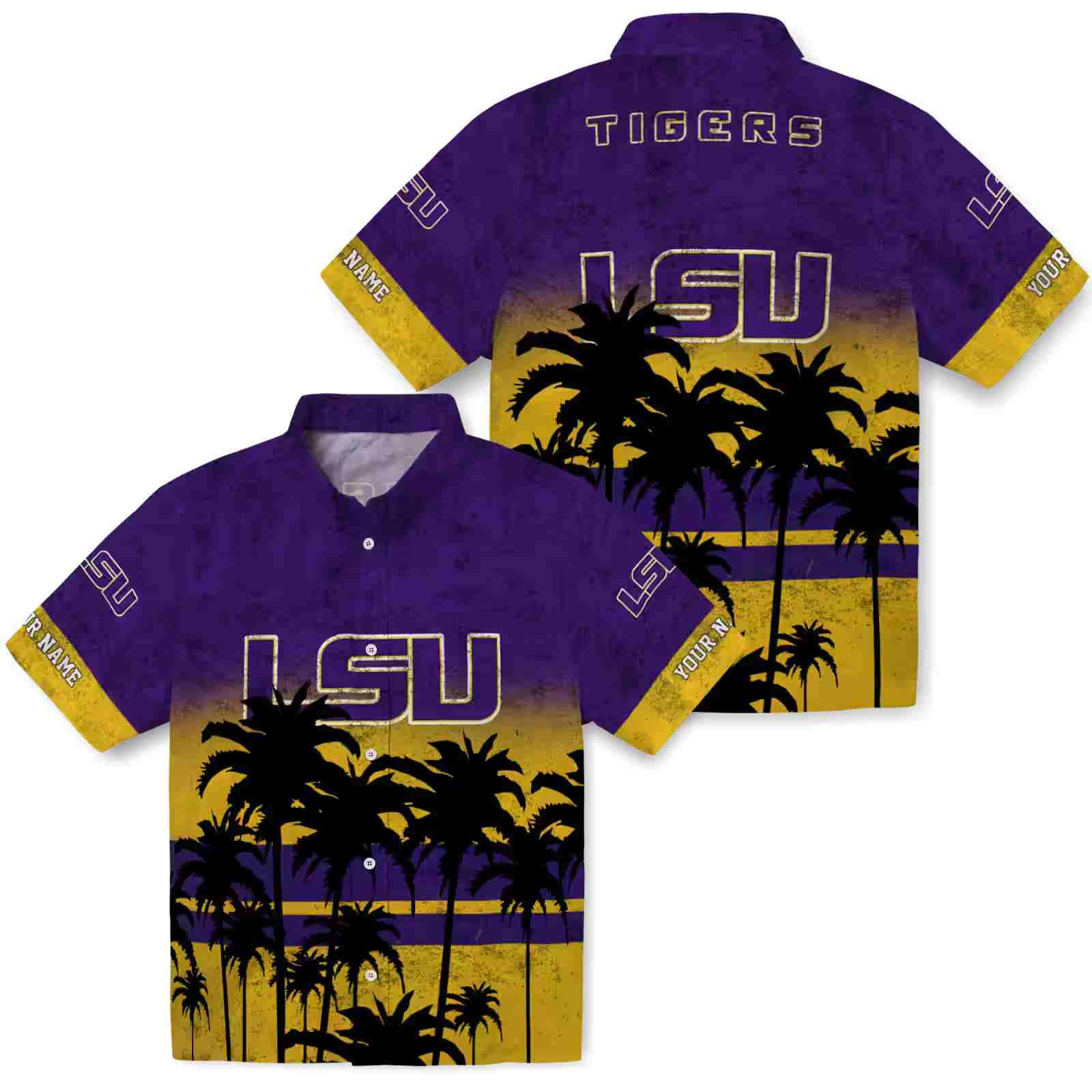 custom lsu tigers sunset pattern purple black hawaiian shirt high quality