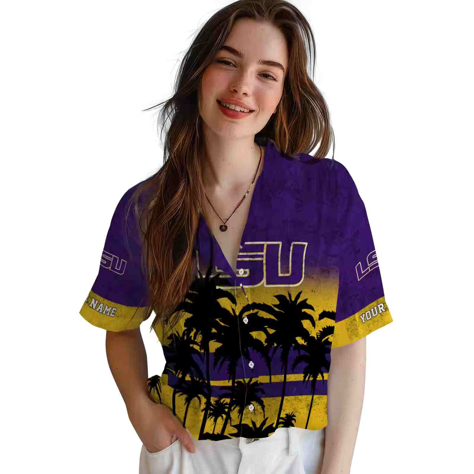 custom lsu tigers sunset pattern purple black hawaiian shirt latest model