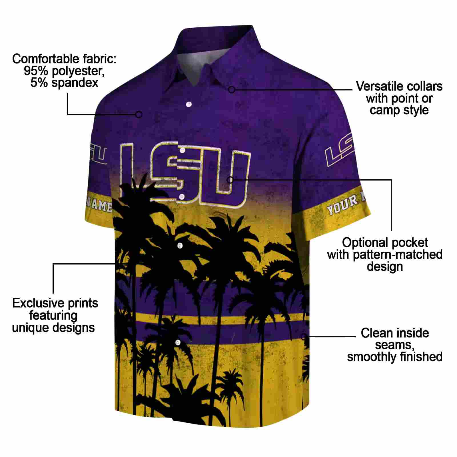 custom lsu tigers sunset pattern purple black hawaiian shirt new arrival