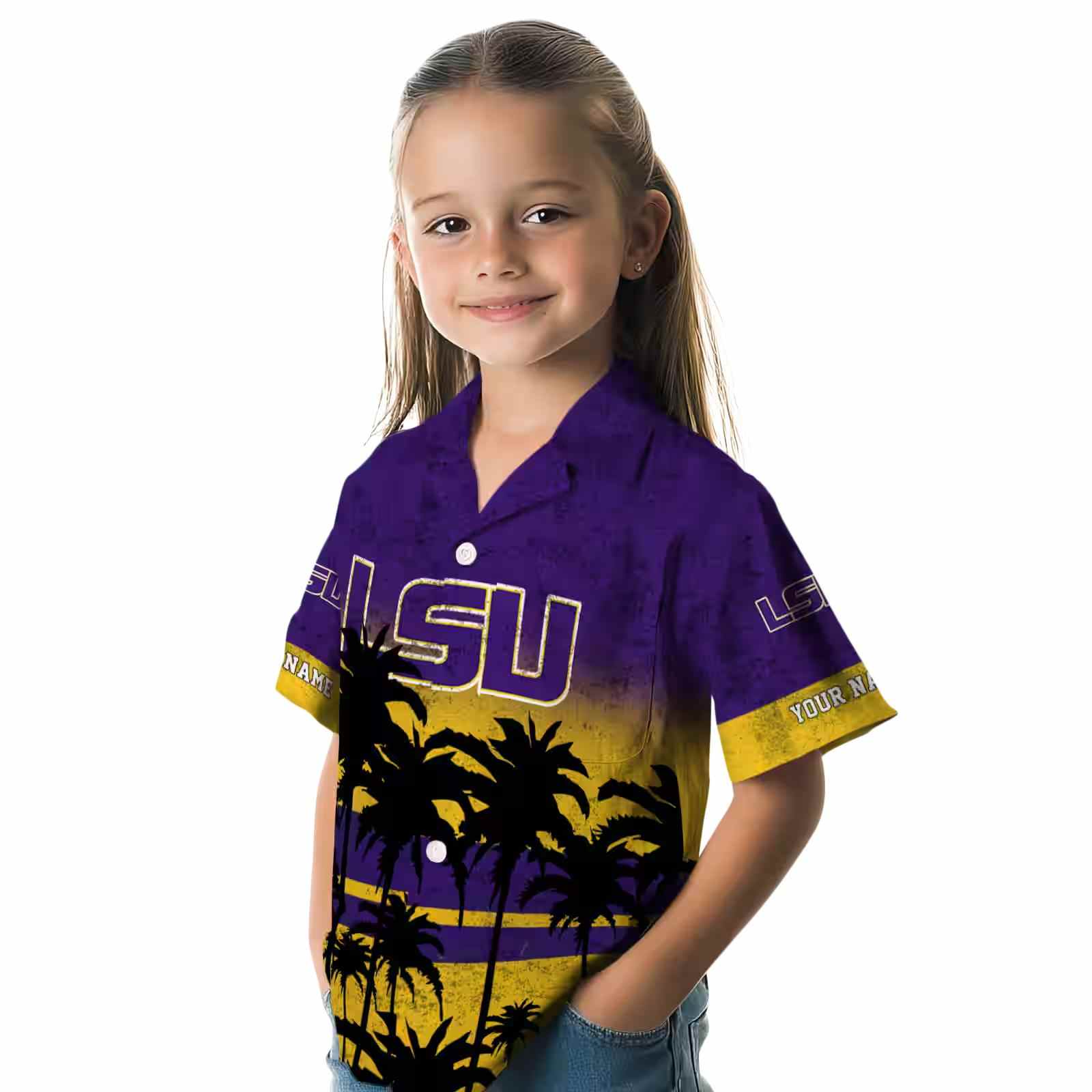 custom lsu tigers sunset pattern purple black hawaiian shirt premium grade