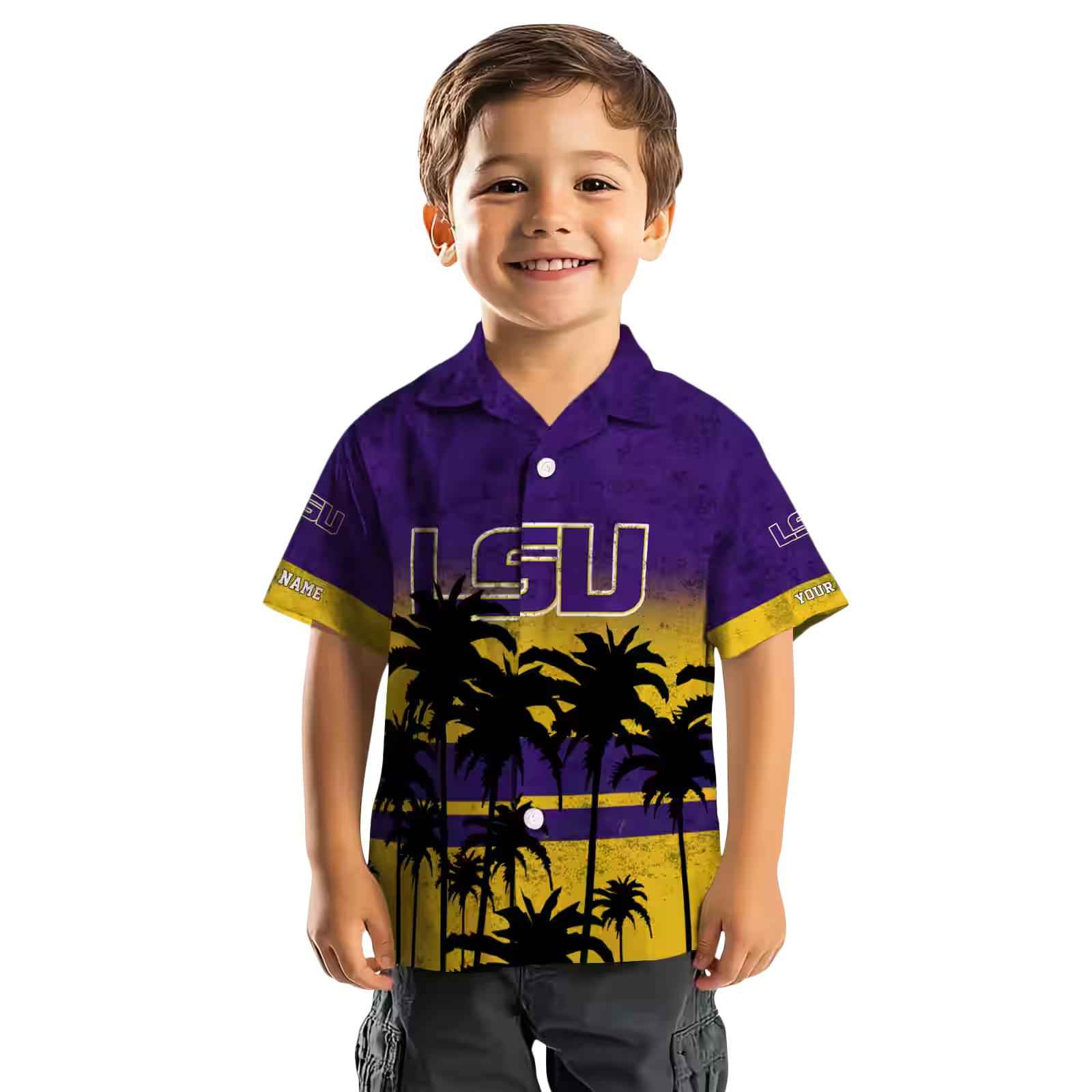 custom lsu tigers sunset pattern purple black hawaiian shirt top rated