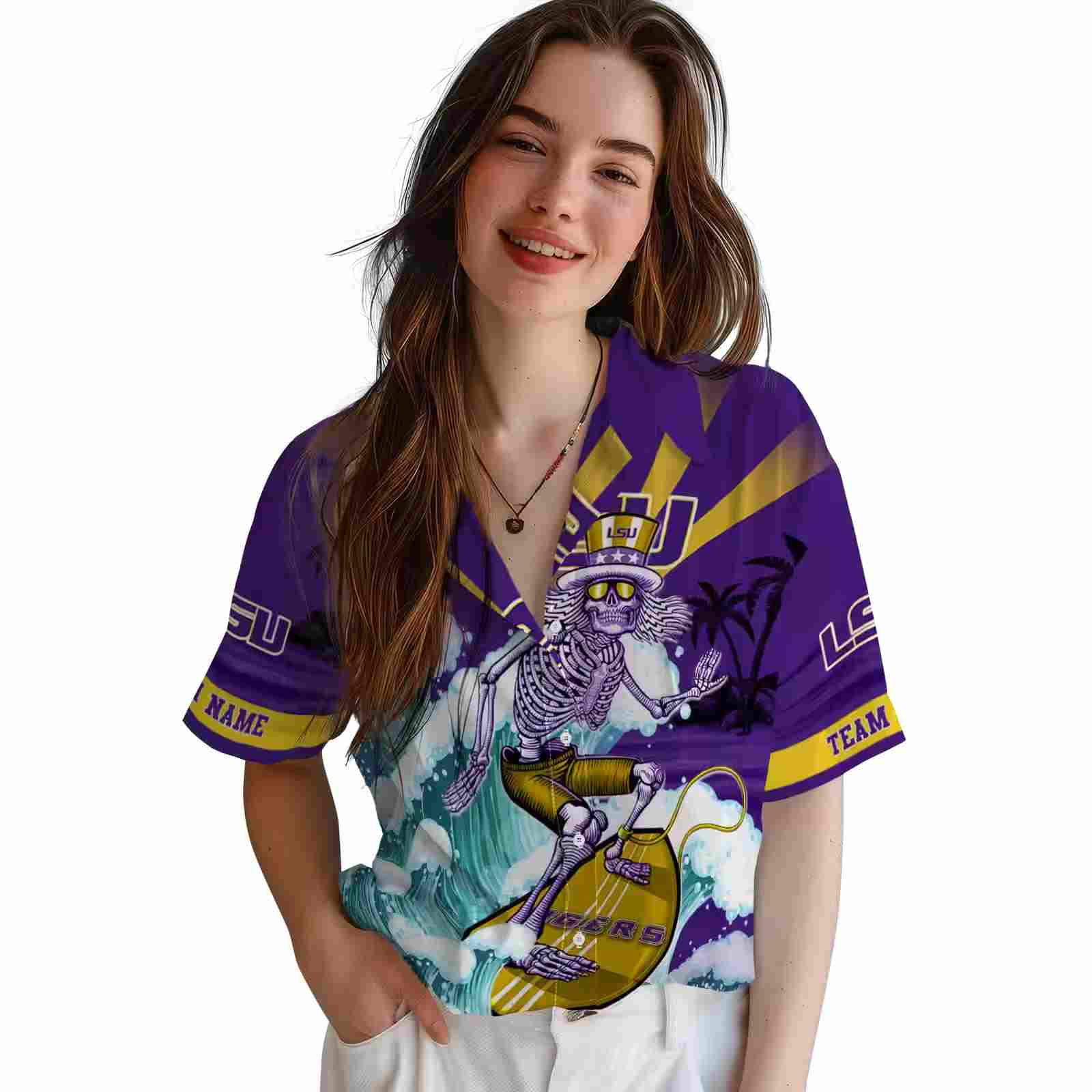 custom lsu tigers surfing skeleton purple blue hawaiian shirt latest model