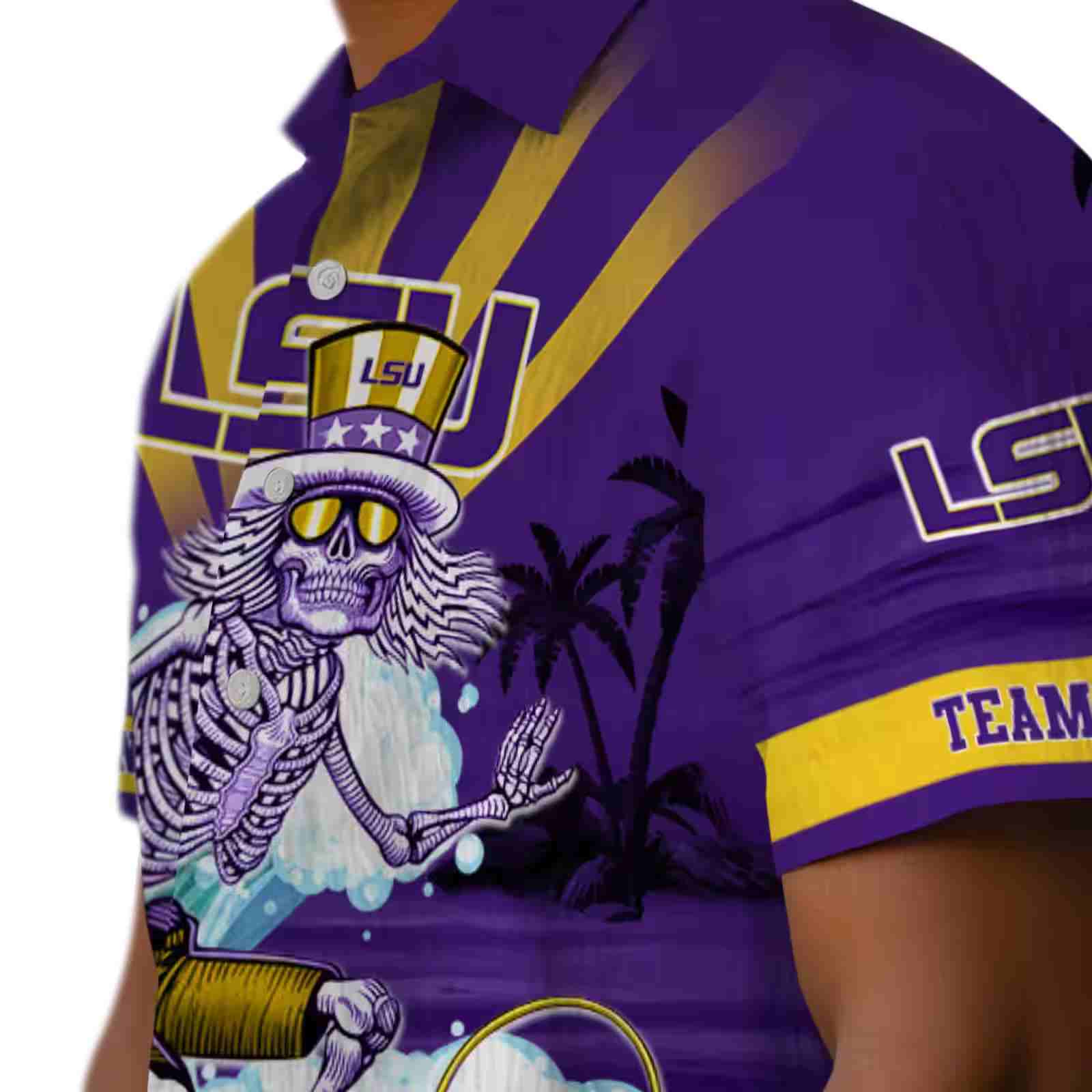 custom lsu tigers surfing skeleton purple blue hawaiian shirt trendy