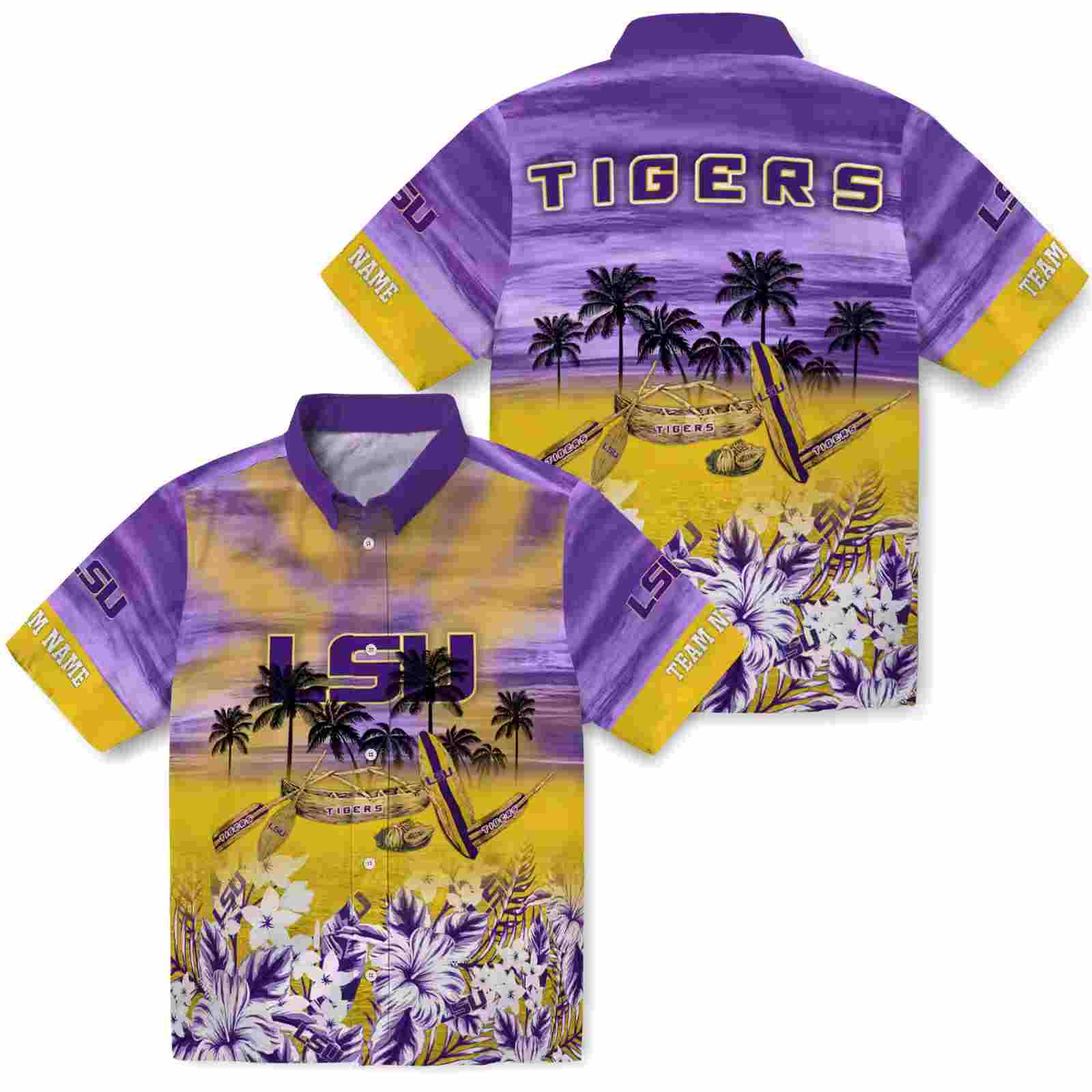 custom lsu tigers tropical canoe purple hawaiian shirt high quality