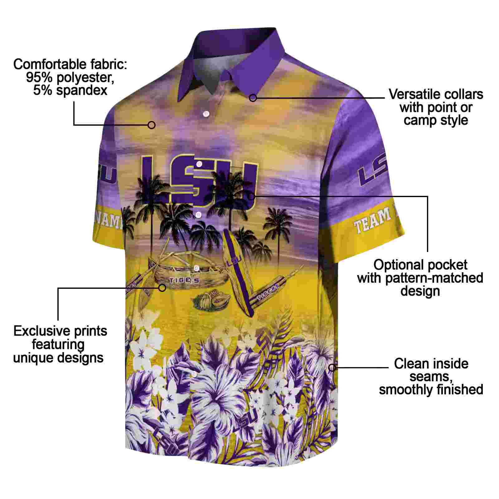 custom lsu tigers tropical canoe purple hawaiian shirt new arrival