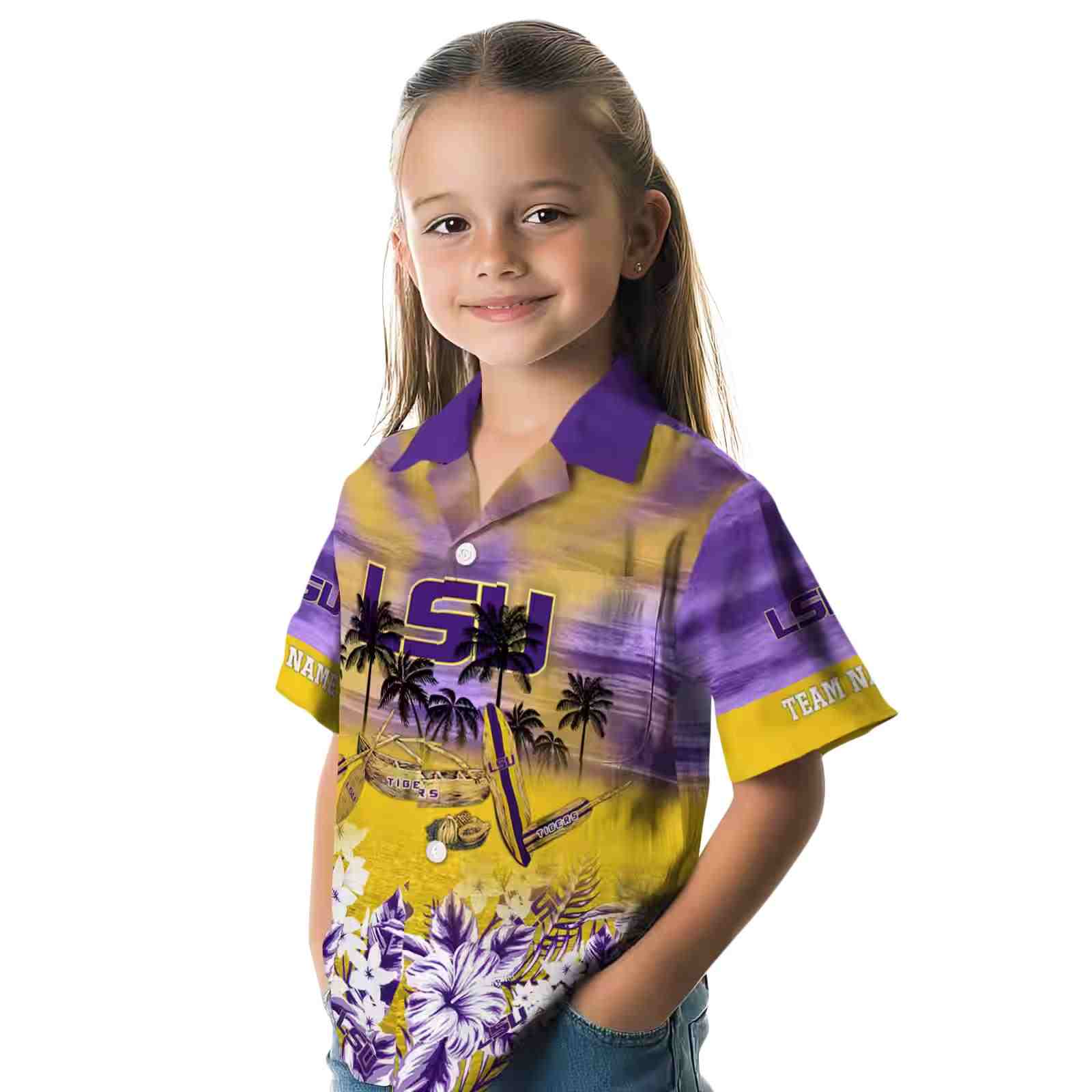 custom lsu tigers tropical canoe purple hawaiian shirt premium grade