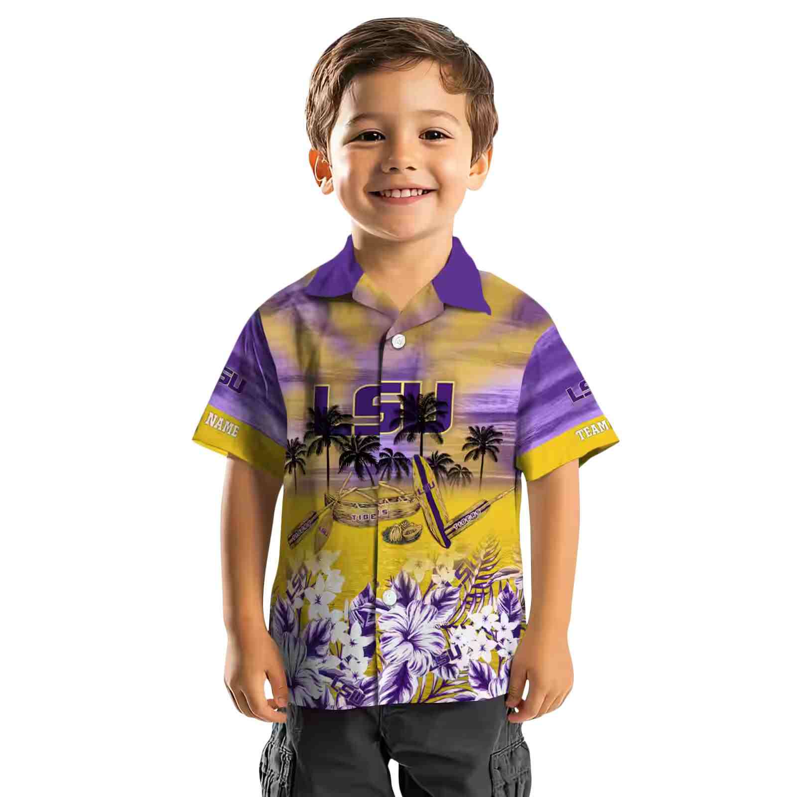 custom lsu tigers tropical canoe purple hawaiian shirt top rated