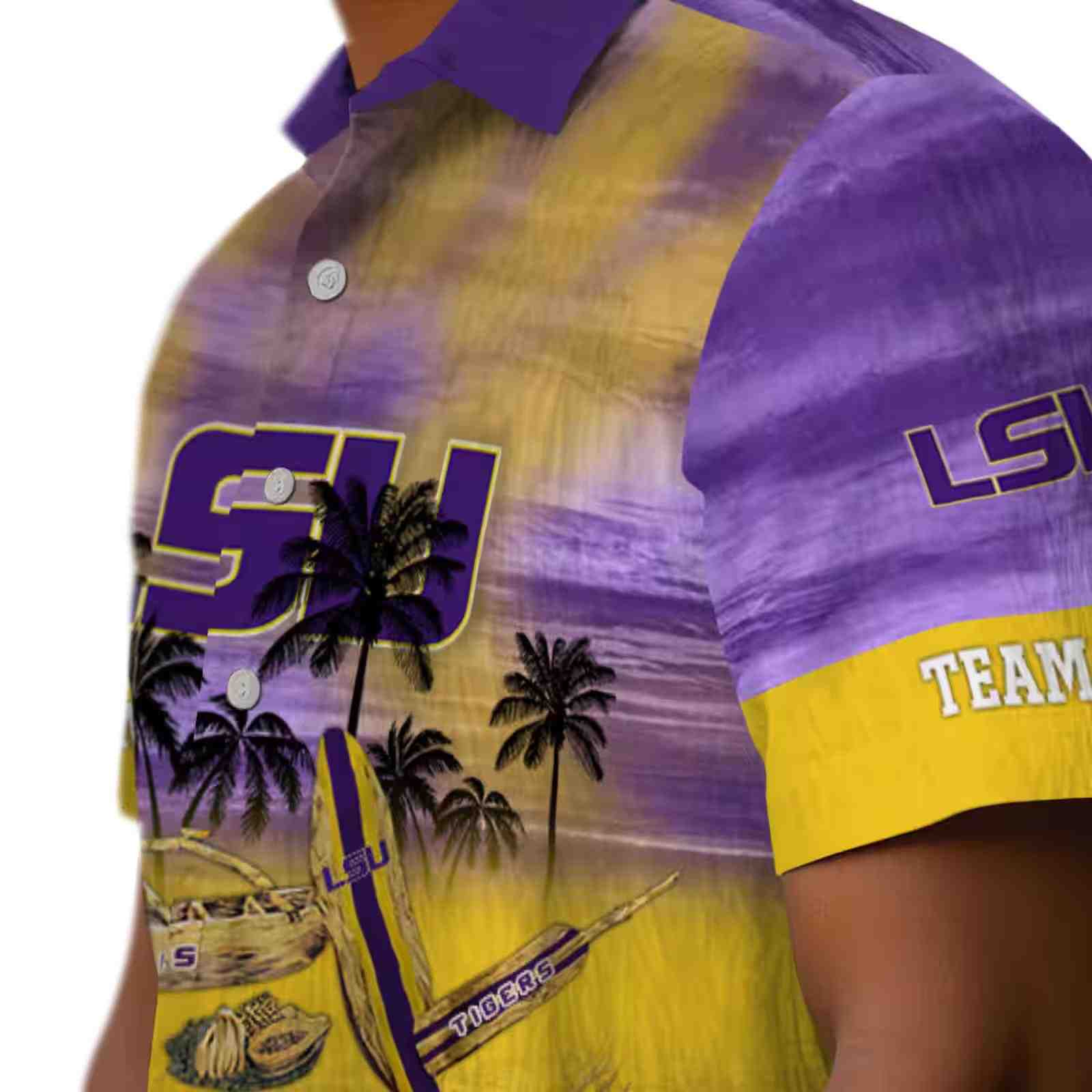 custom lsu tigers tropical canoe purple hawaiian shirt trendy