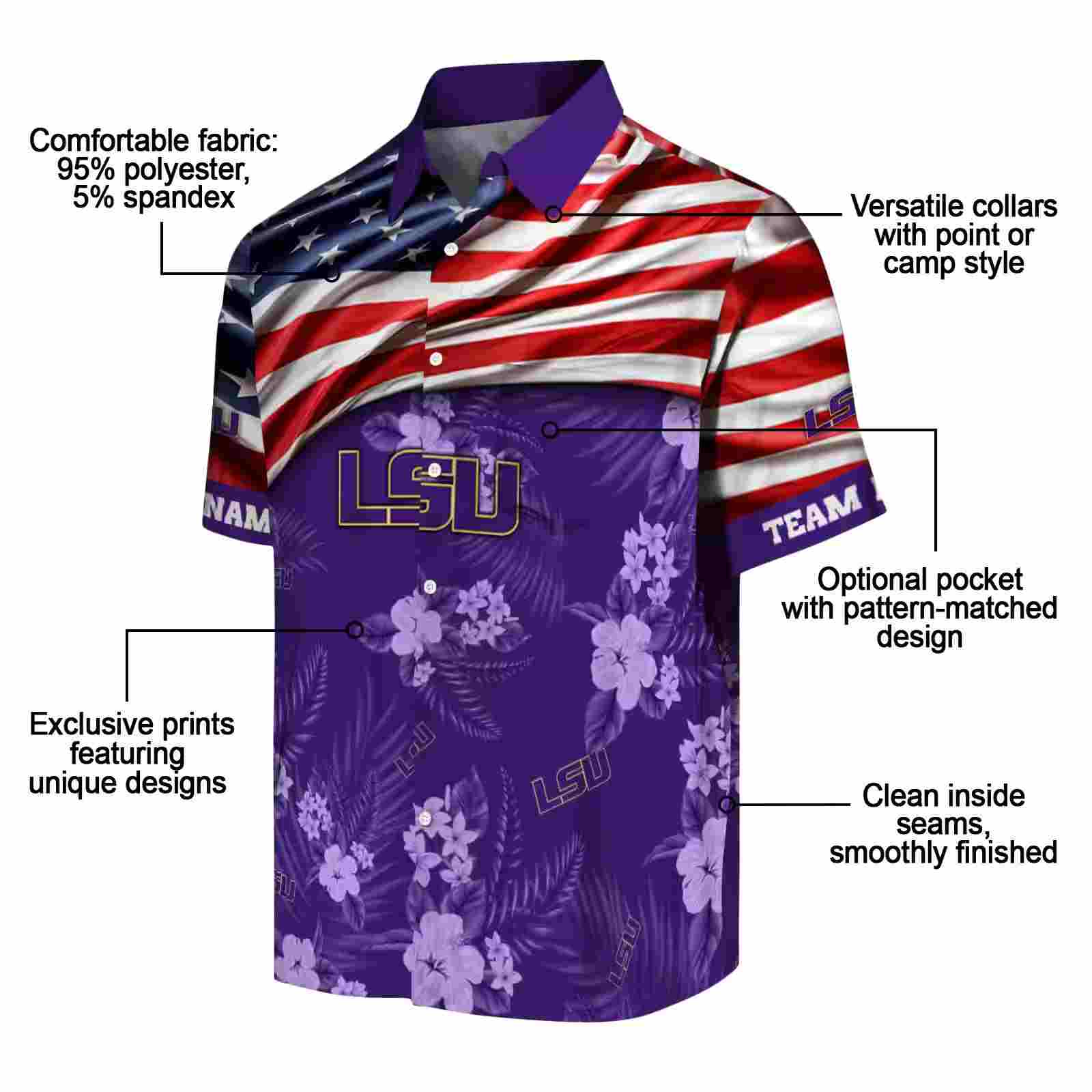 custom lsu tigers us flag hibiscus purple hawaiian shirt new arrival