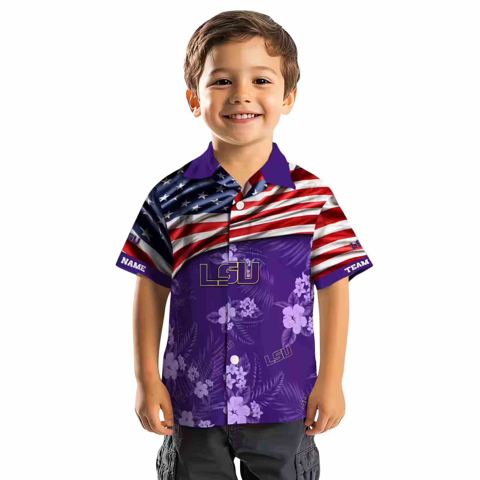 custom lsu tigers us flag hibiscus purple hawaiian shirt top rated