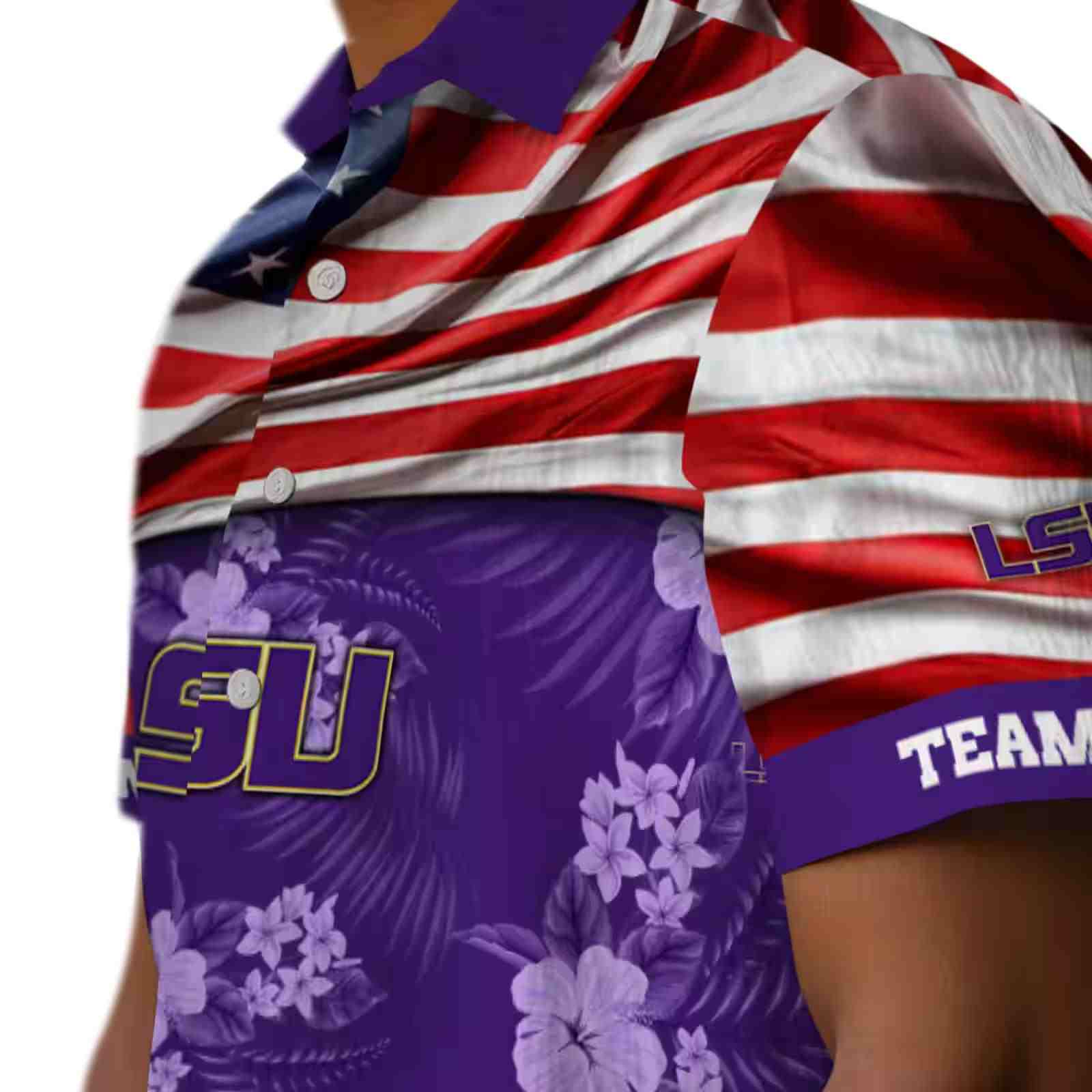 custom lsu tigers us flag hibiscus purple hawaiian shirt trendy