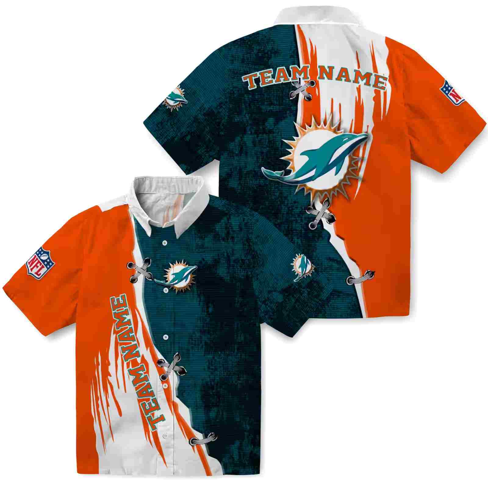 custom miami dolphins edgy streaks aqua white hawaiian shirt high quality