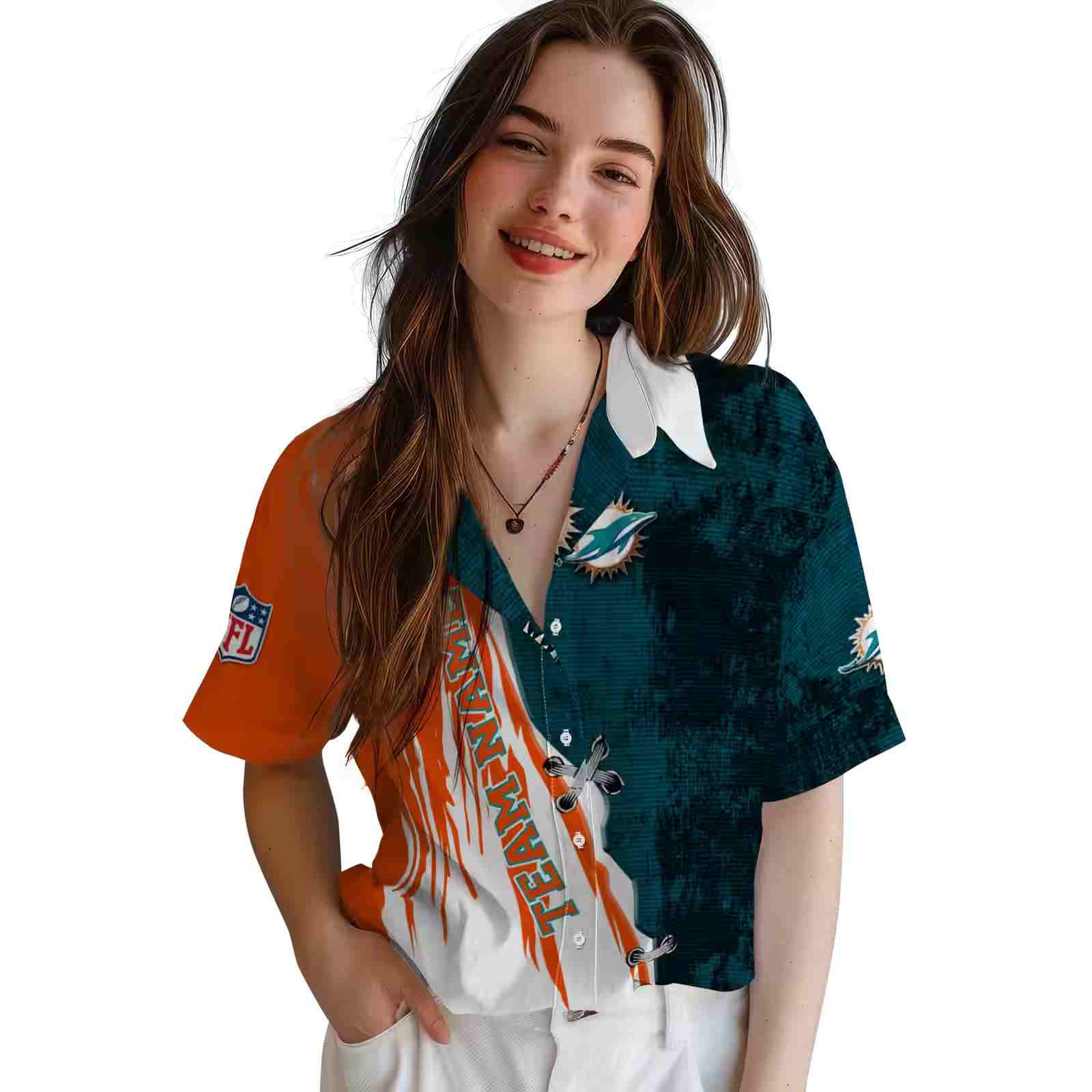 custom miami dolphins edgy streaks aqua white hawaiian shirt latest model