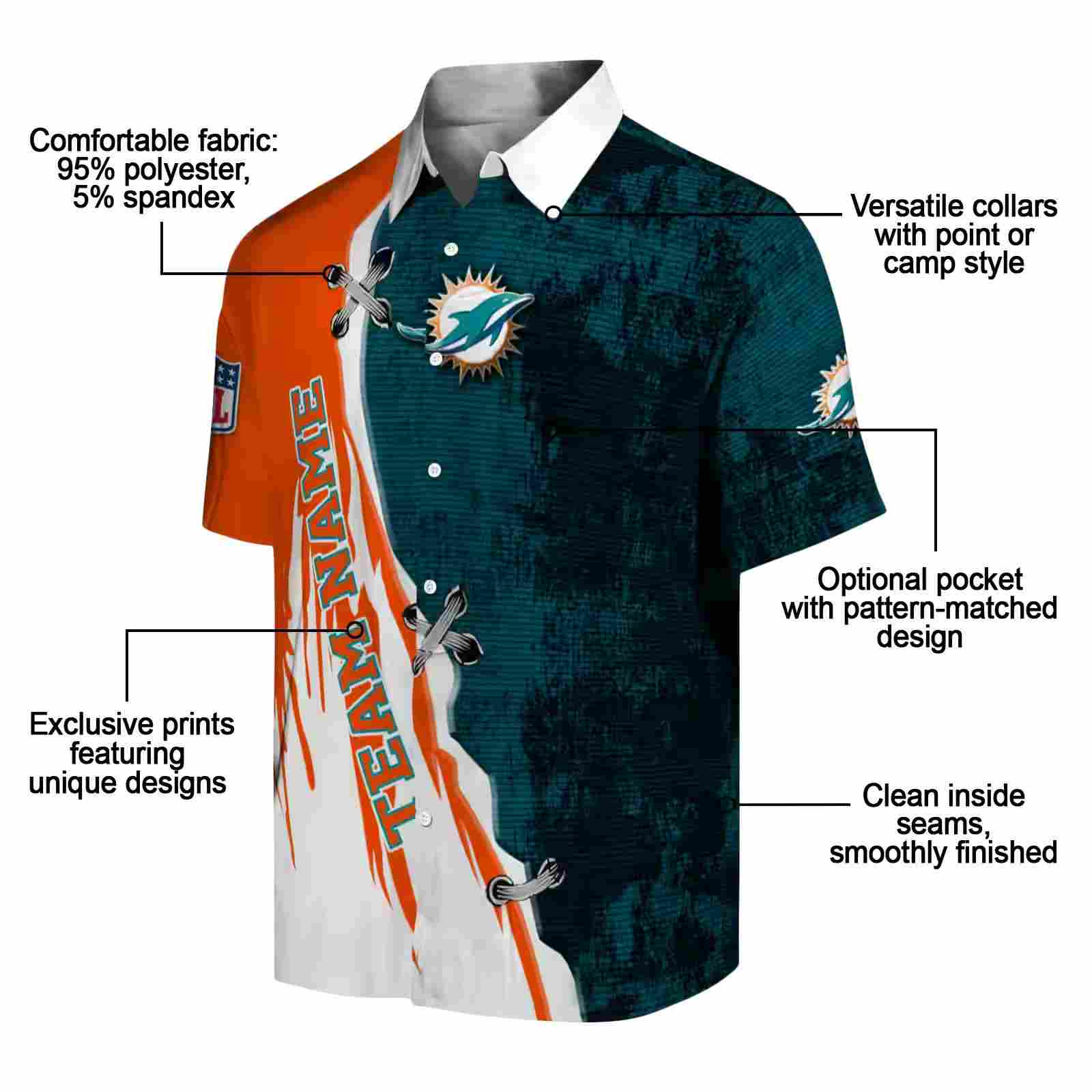 custom miami dolphins edgy streaks aqua white hawaiian shirt new arrival