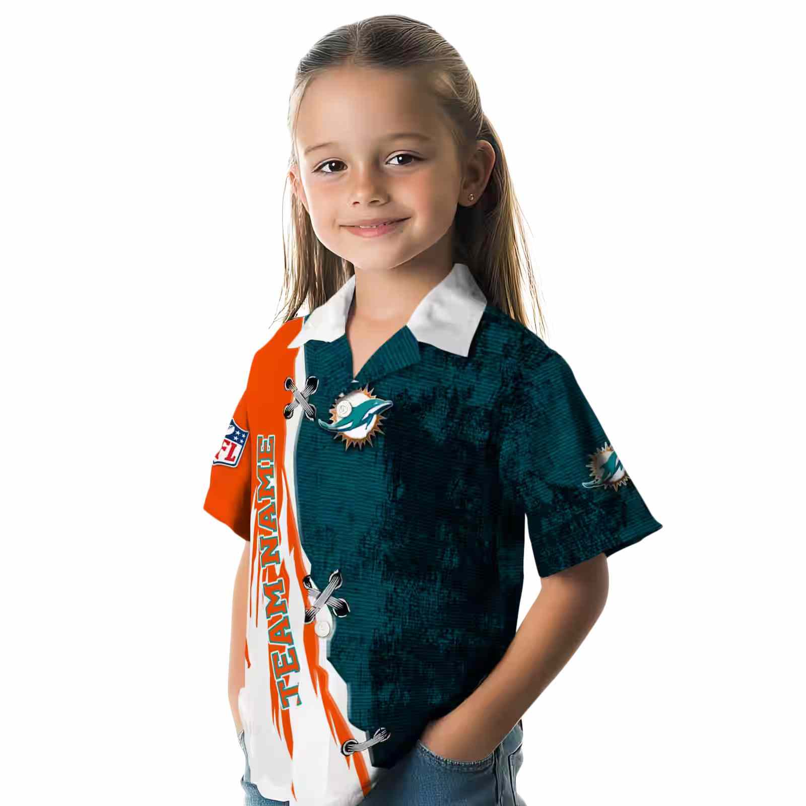 custom miami dolphins edgy streaks aqua white hawaiian shirt premium grade