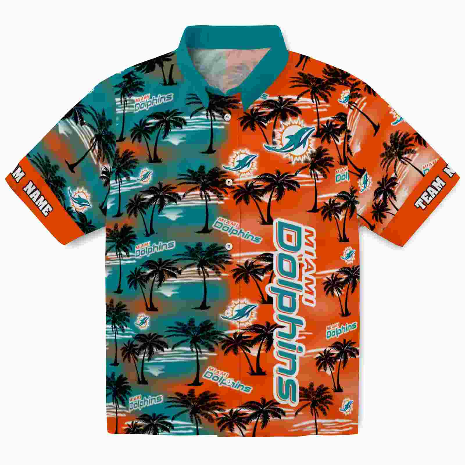 Custom Miami Dolphins Palm Silhouettes Aqua Hawaiian Shirt