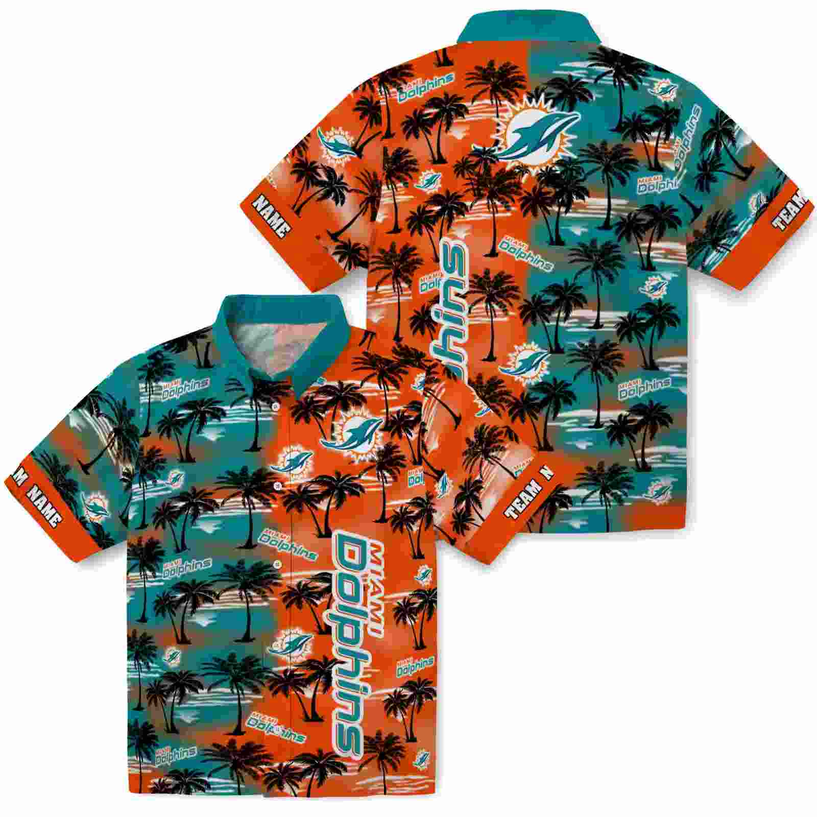 custom miami dolphins palm silhouettes aqua hawaiian shirt high quality