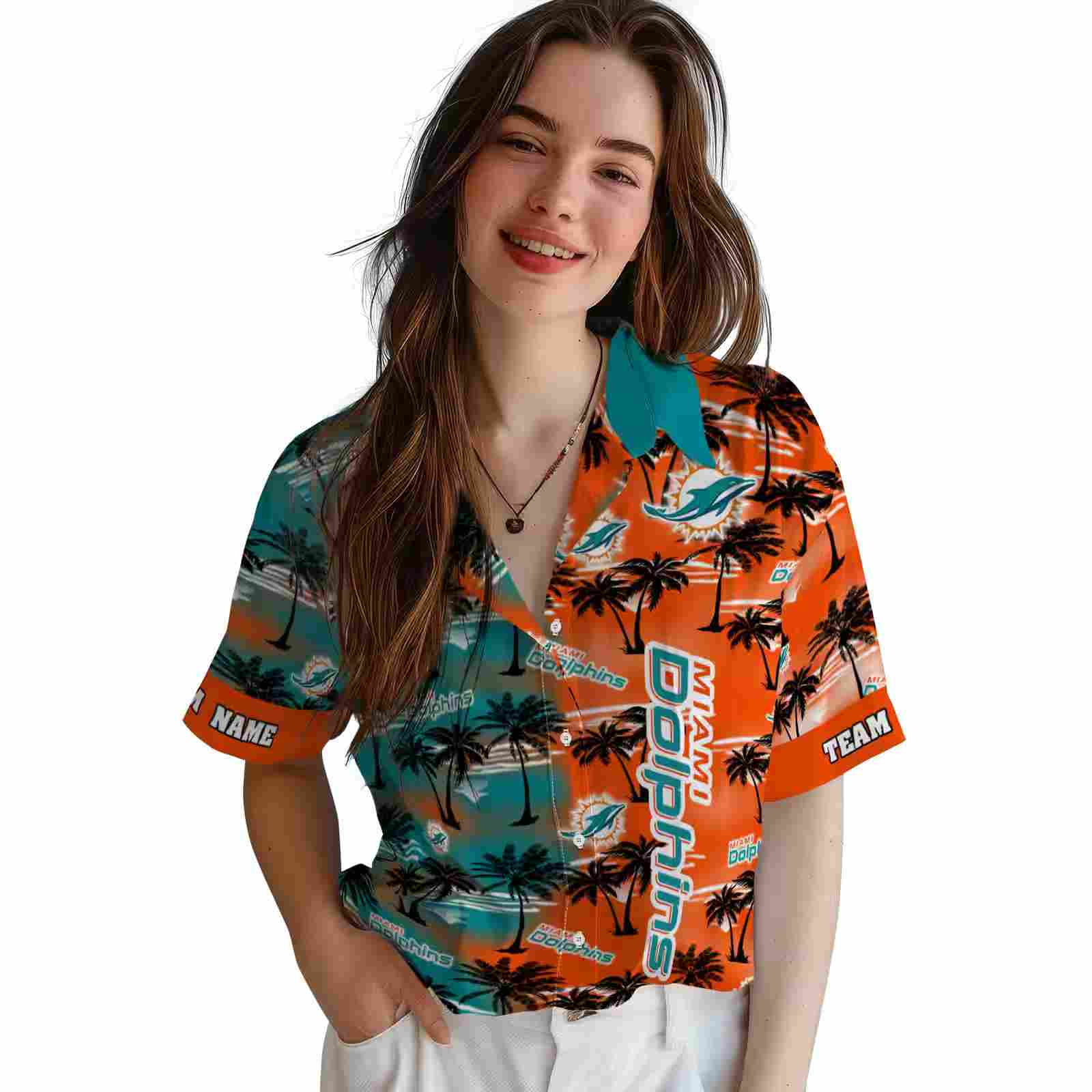 custom miami dolphins palm silhouettes aqua hawaiian shirt latest model