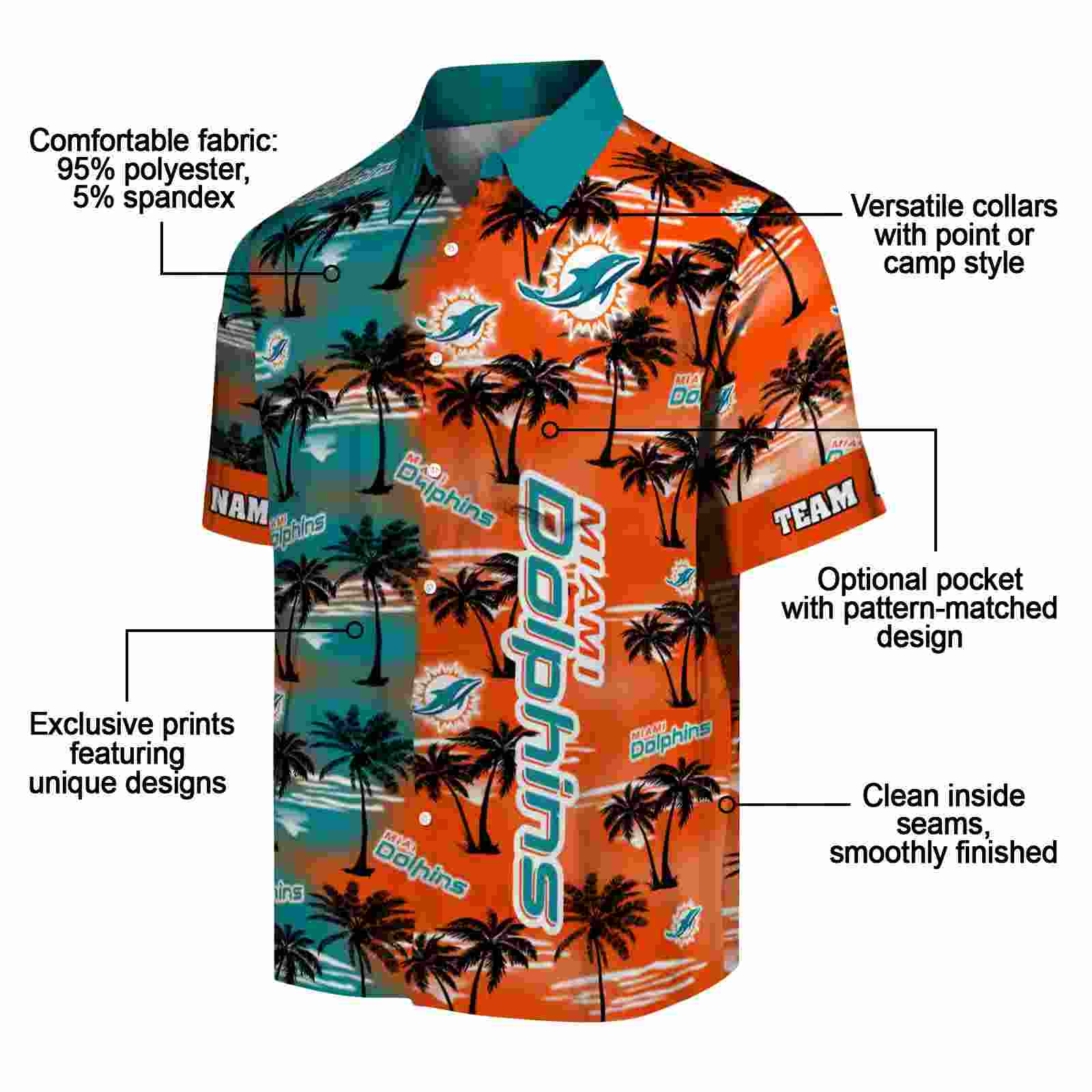 custom miami dolphins palm silhouettes aqua hawaiian shirt new arrival