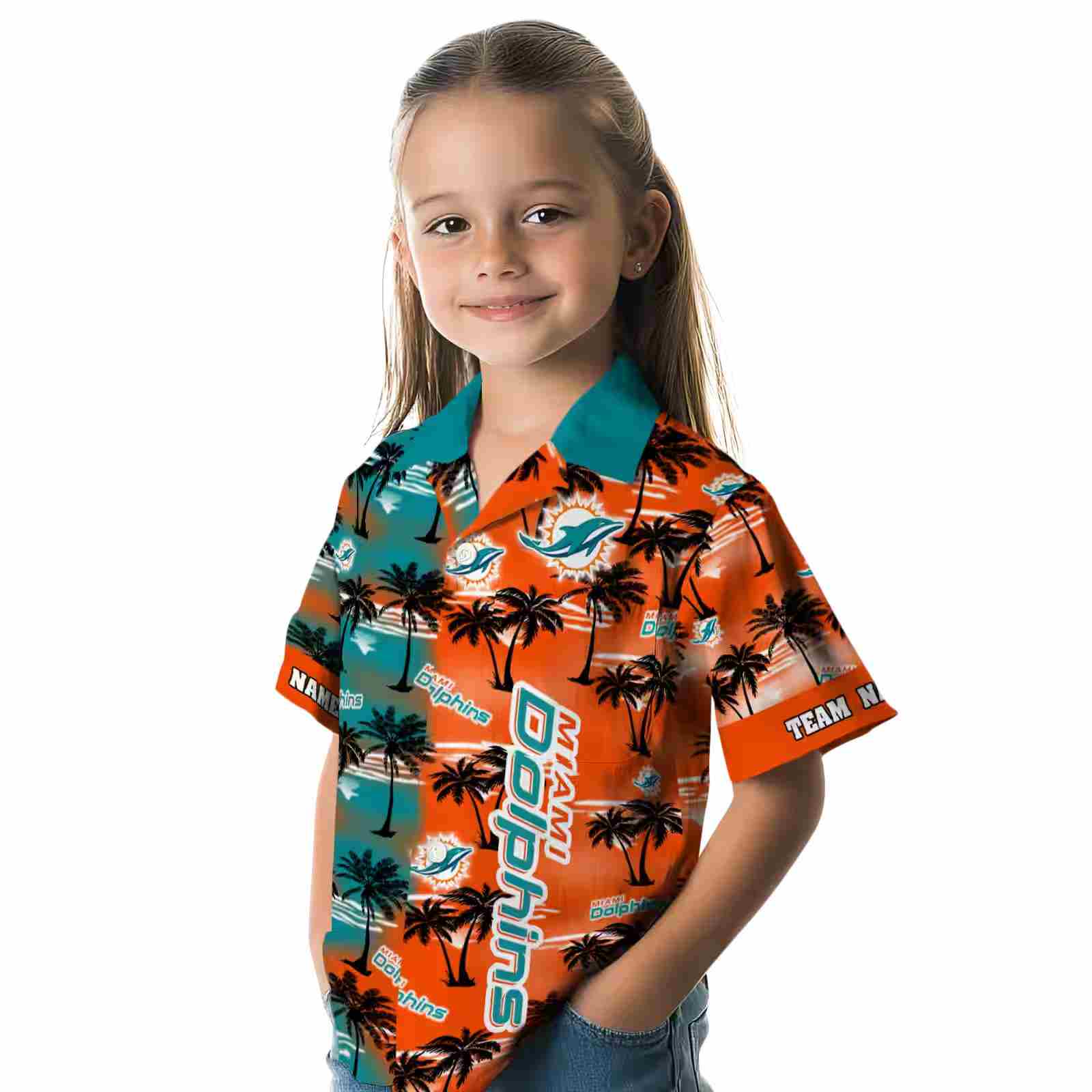 custom miami dolphins palm silhouettes aqua hawaiian shirt premium grade