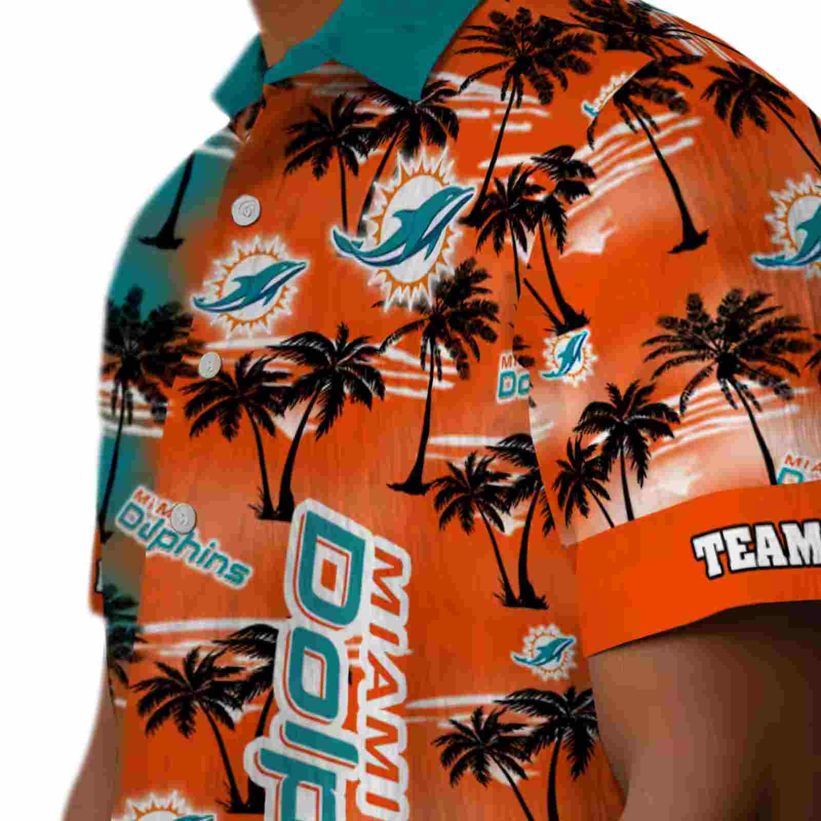 custom miami dolphins palm silhouettes aqua hawaiian shirt trendy