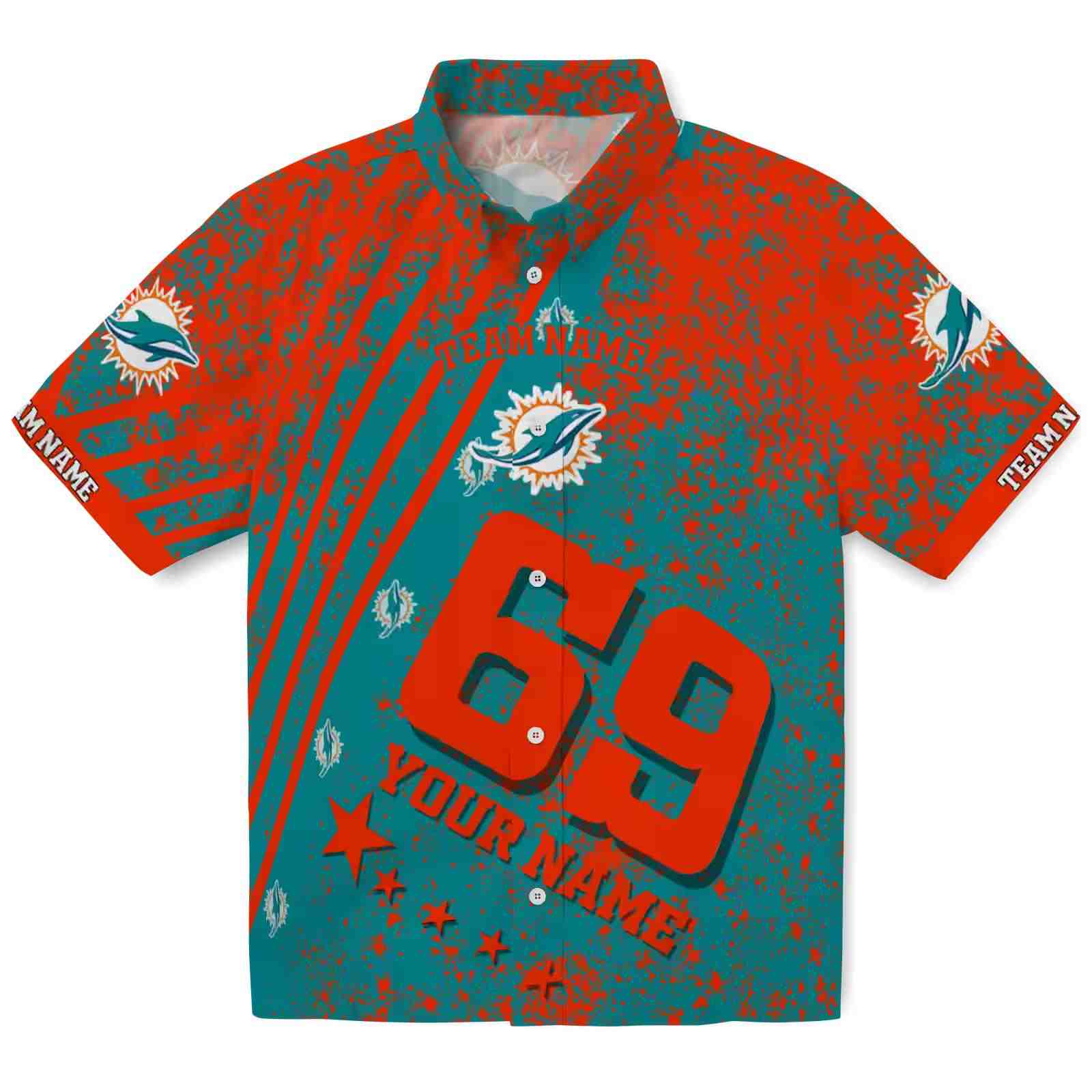 Custom Miami Dolphins Star Stripes Aqua Hawaiian Shirt