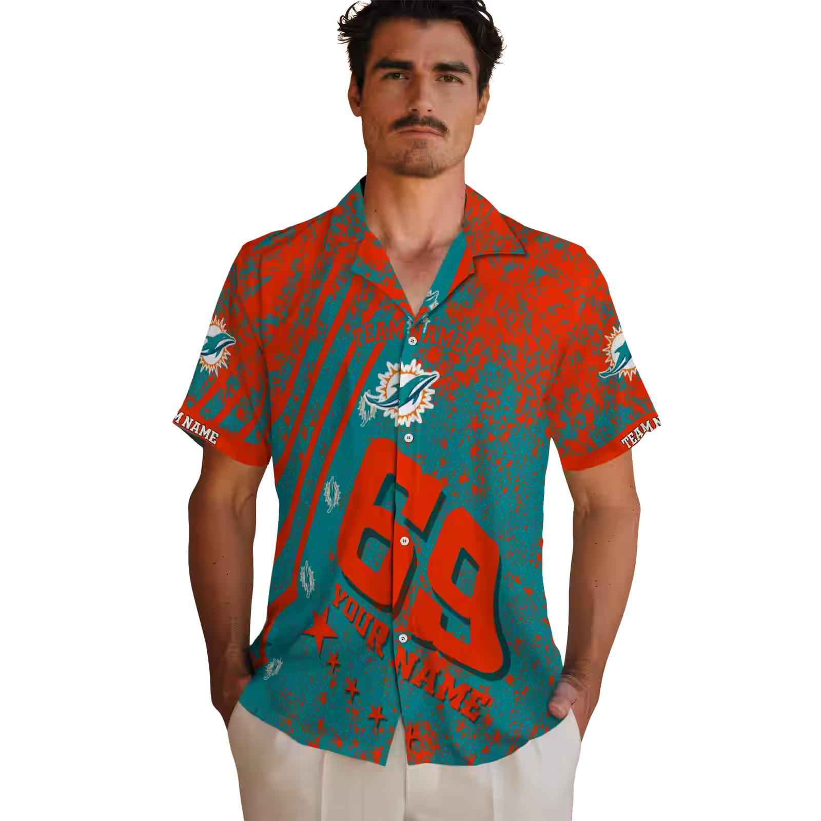 custom miami dolphins star stripes aqua hawaiian shirt fashion forward