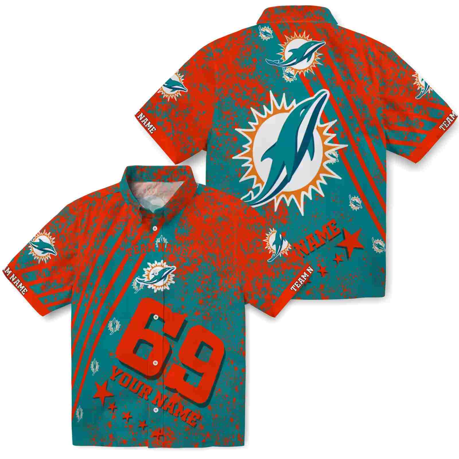 custom miami dolphins star stripes aqua hawaiian shirt high quality