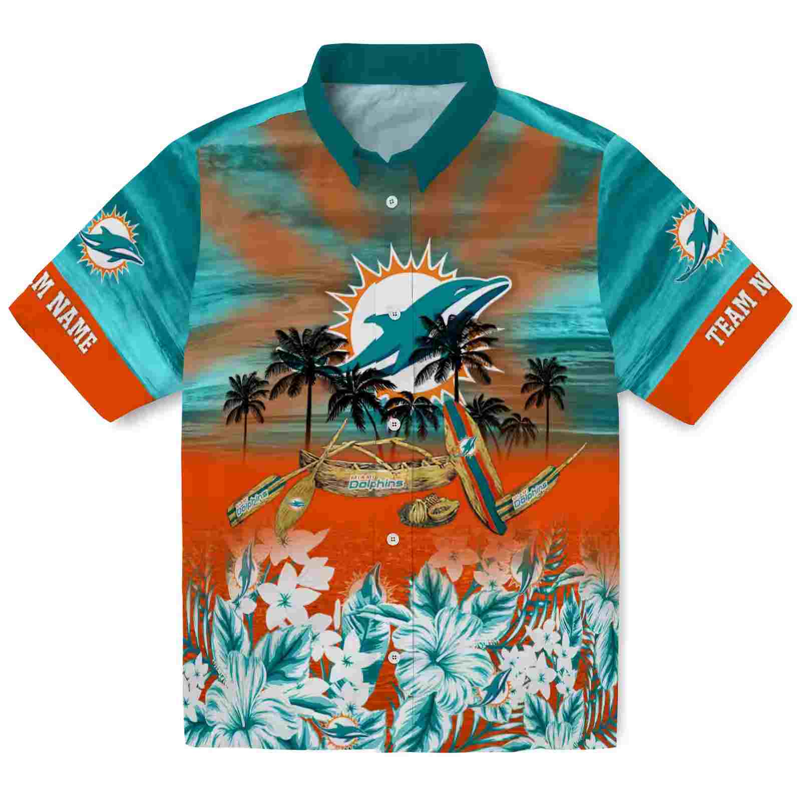 Custom Miami Dolphins Tropical Canoe Aqua Hawaiian Shirt