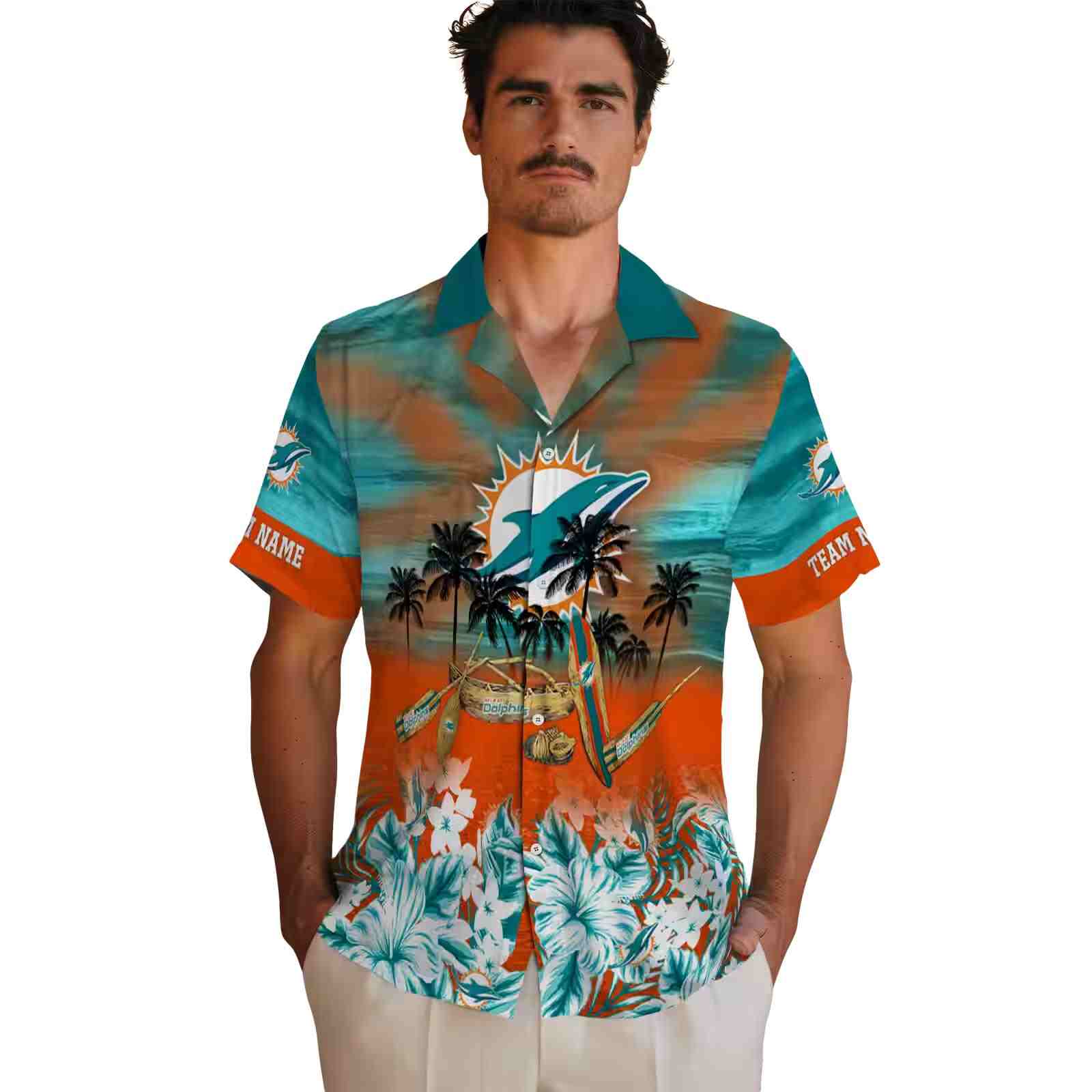 custom miami dolphins tropical canoe aqua hawaiian shirt fashion forward