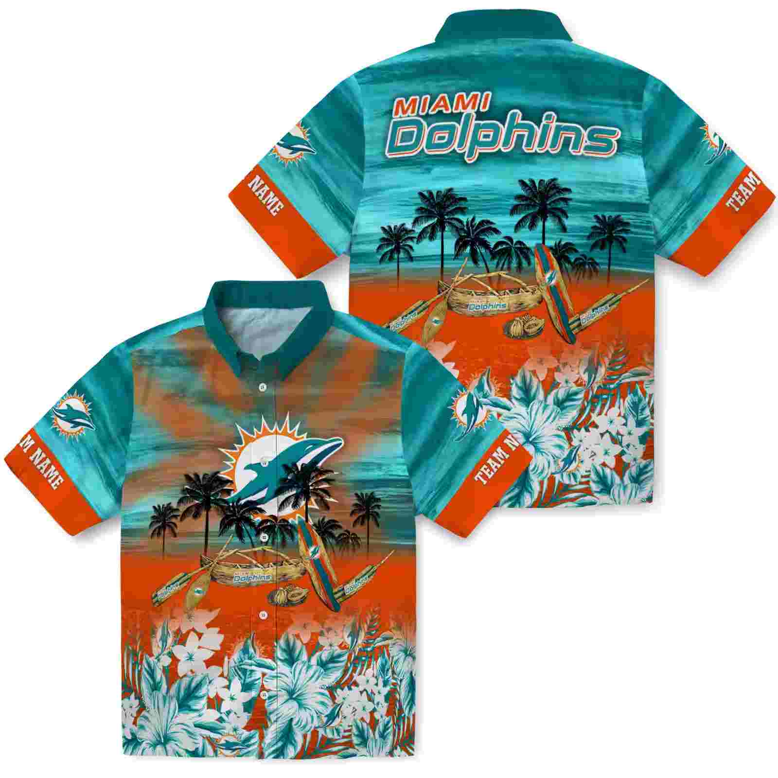 custom miami dolphins tropical canoe aqua hawaiian shirt high quality